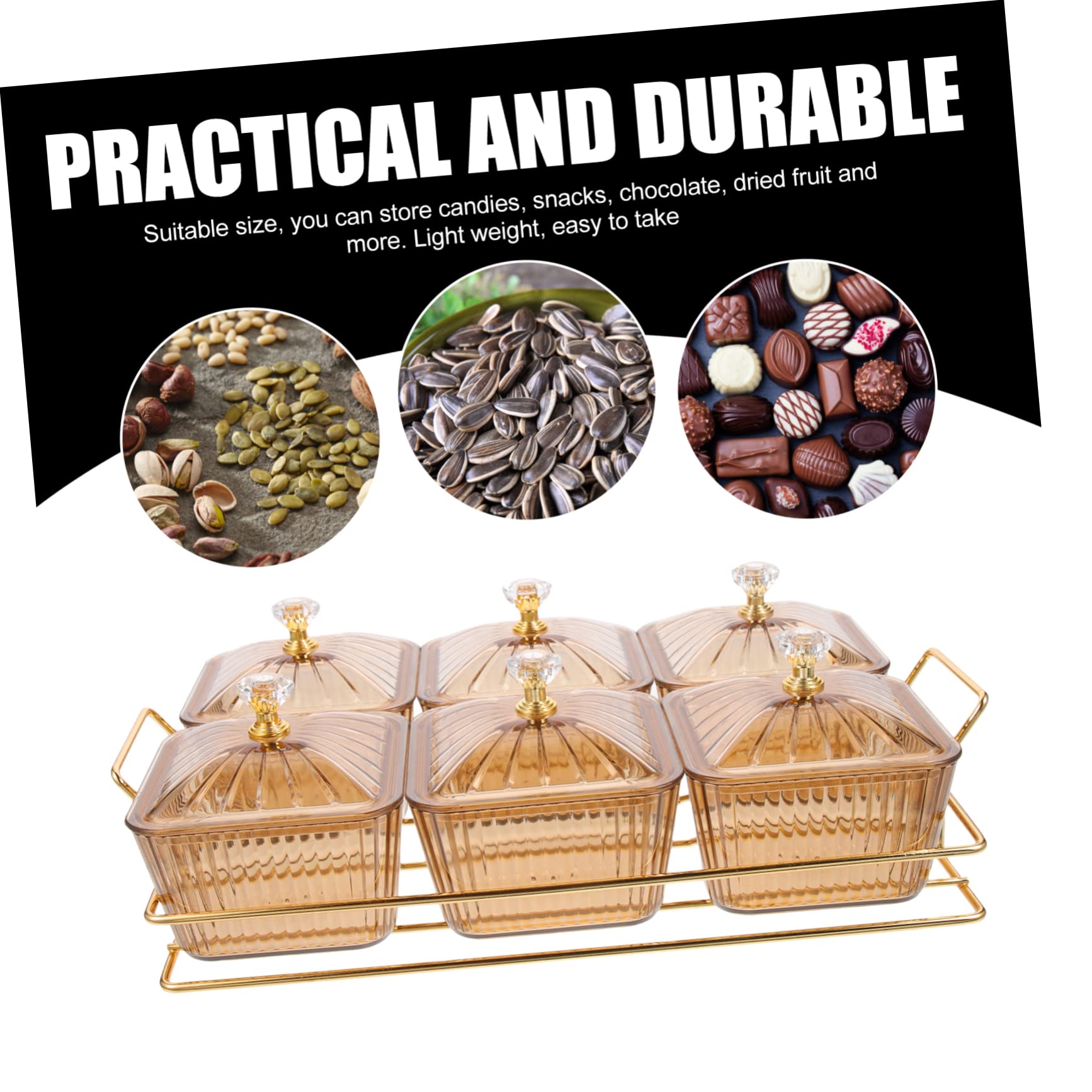 Didiseaon Plato De Aperitivos con 6 Compartimentos Color Ámbar, Bandeja para Servir De Plástico Resistente, Uso Doméstico Fiestas, Recipiente Dividido para Frutas, Snacks y Dulces