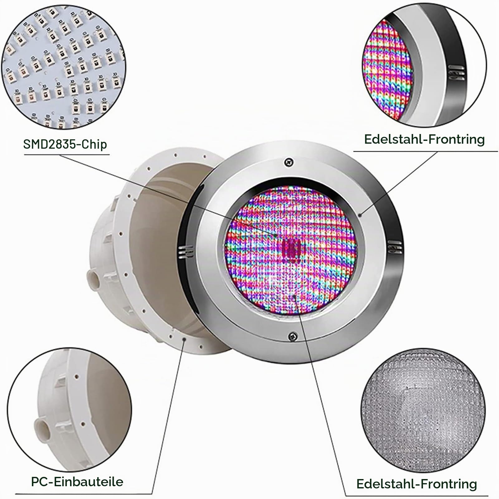 Led Poolscheinwerfer mit Nische PAR56 Edelstahlmaterial 12V AC IP68 Versenkte Unterwasserlampe für Schwimmbad mit Folientyp Wasserdicht(RGB + Fernbedienung,24W)