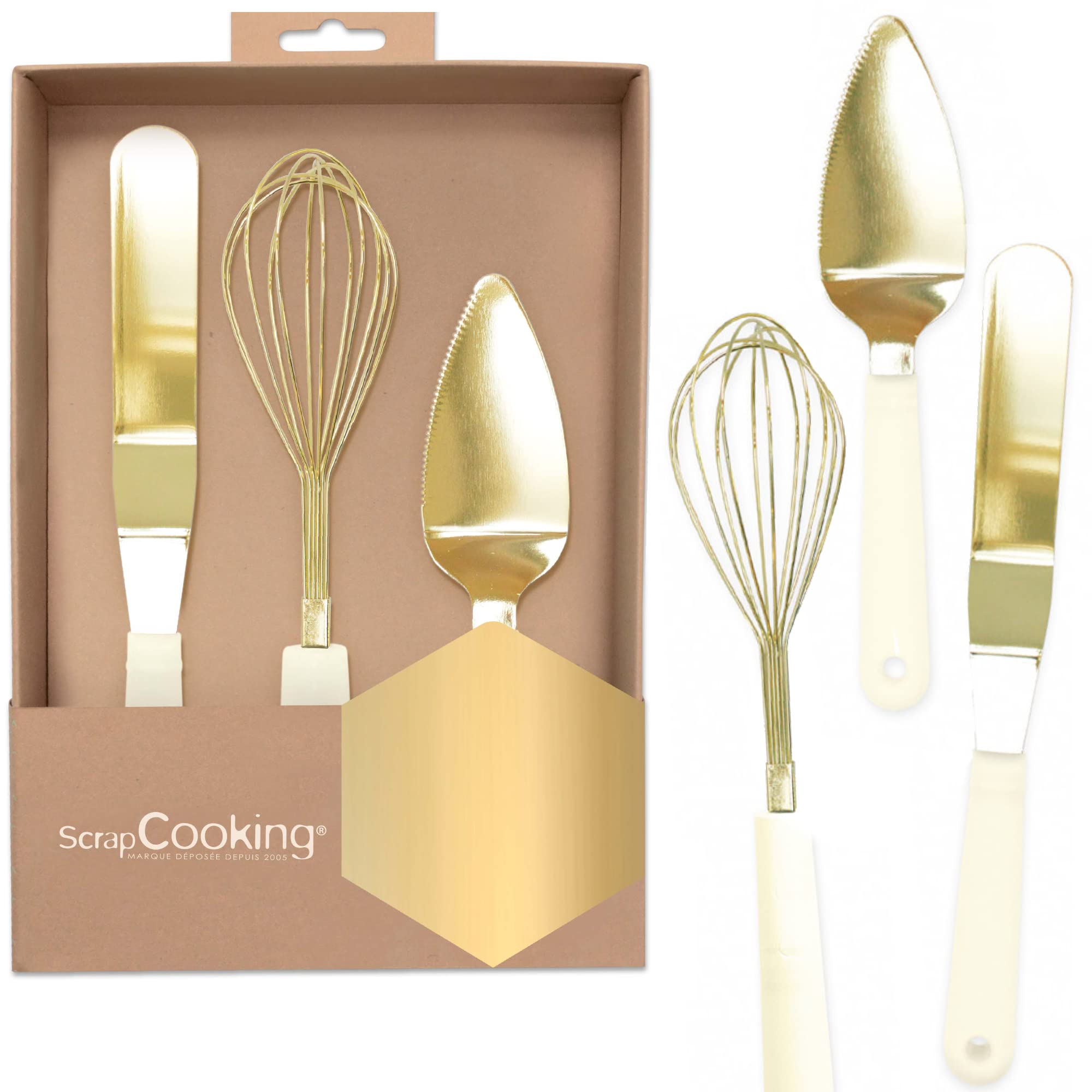 Ustensiles dorés pâtisserie pour gâteaux de mariage et anniversaires ScrapCooking