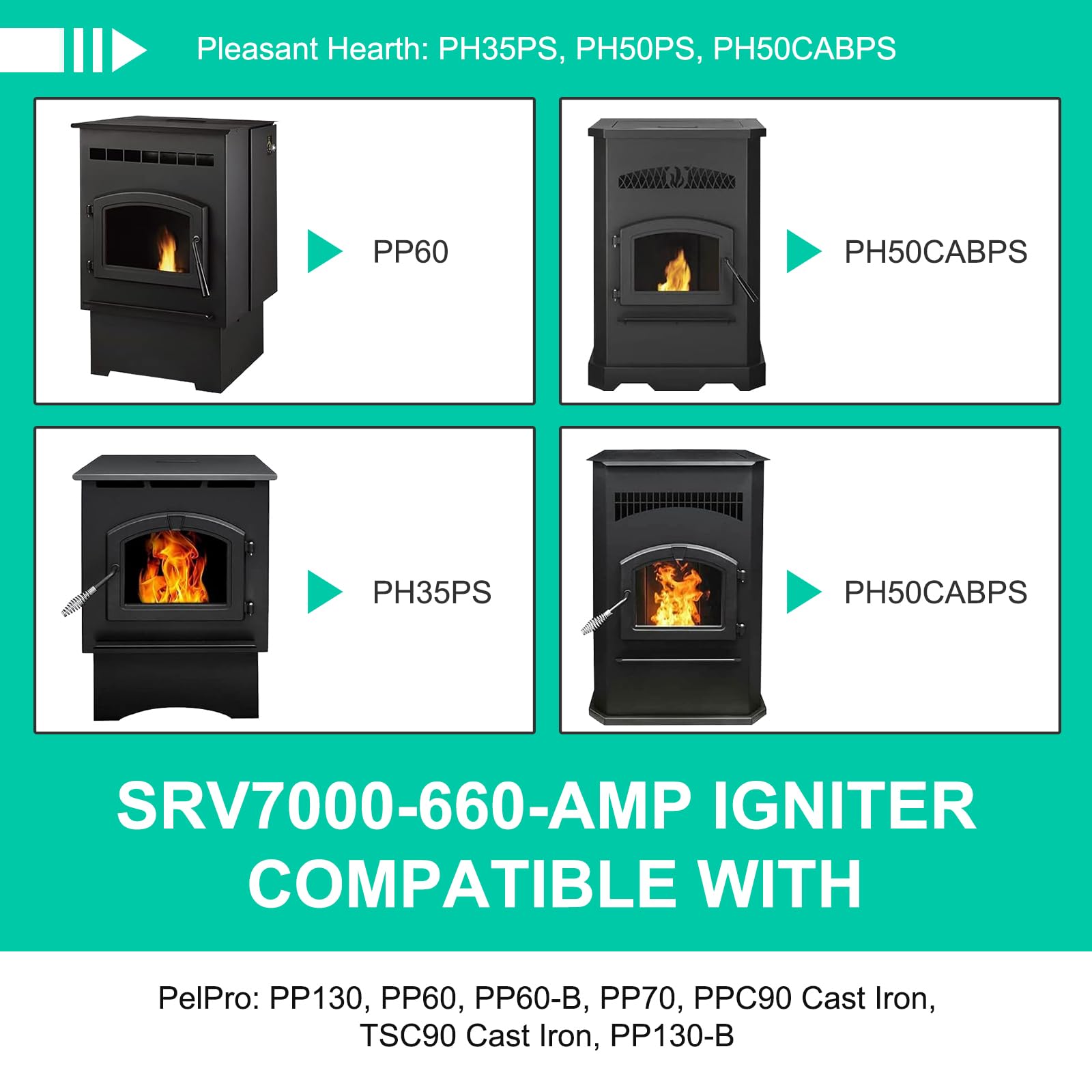 SRV7000-660-AMP - Encendedor de repuesto compatible con el encendedor de estufa de pellets Pelpro y el encendedor de estufas de pellets Pleasant Hearth, 300 W