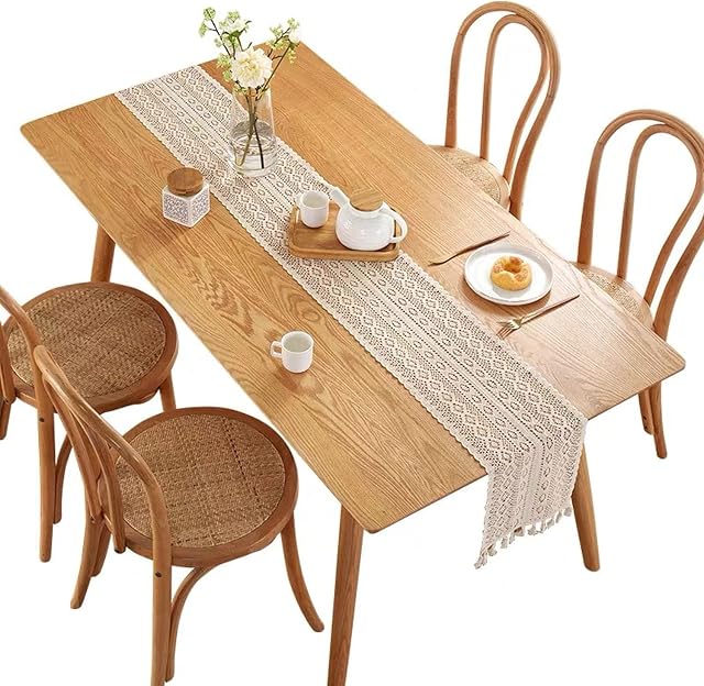 iTGOOS 30x180CM Beige Macrame Table Runner Cotton Crochet Lace Hollow Mesh Table Cloth Rectangular Boho Table Runner Natural Burlap Table Runner with Tassels for Wedding Valentine's Day, TGGB-ZSZB-1P
