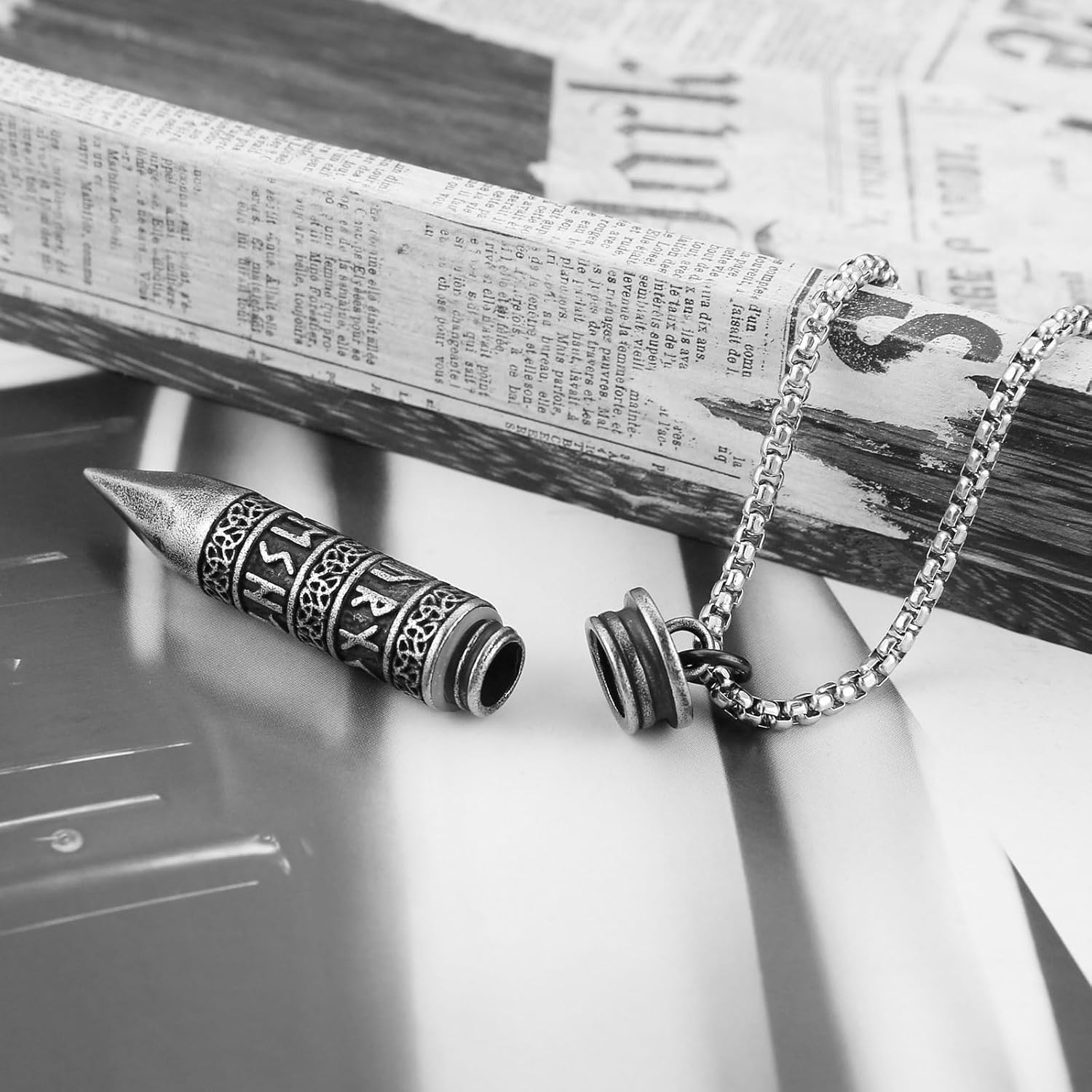 HZMAN Bullet Cremation Urn Necklace for Ashes Stainless Steel Viking Runes Memorial Pendant for Men Keepsake Jewelry - Image 4