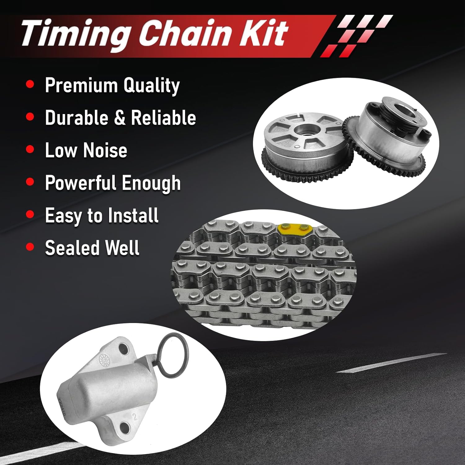 Timing Chain Kit with VVT Camshaft Sprocket for Hyundai Elantra 2017-2020, Kona 2018-2021, Veloster 2019-2021,for Kia Forte 2017-2022 2.0L 243502E700 243702E020 Intake & Exhaust Sprocket