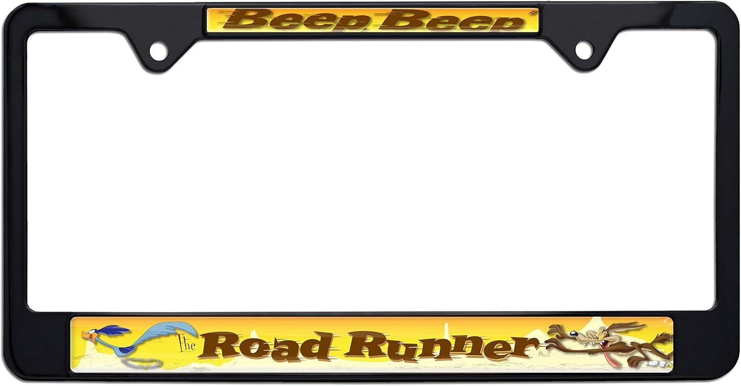 Elektroplate Officially Licensed – Looney Tunes Road Runner Beep Beep Black All-Metal Standard Size License Plate Frame Tag Holder for Cars/SUVs/Trucks Weather-Proof Automotive Accessory