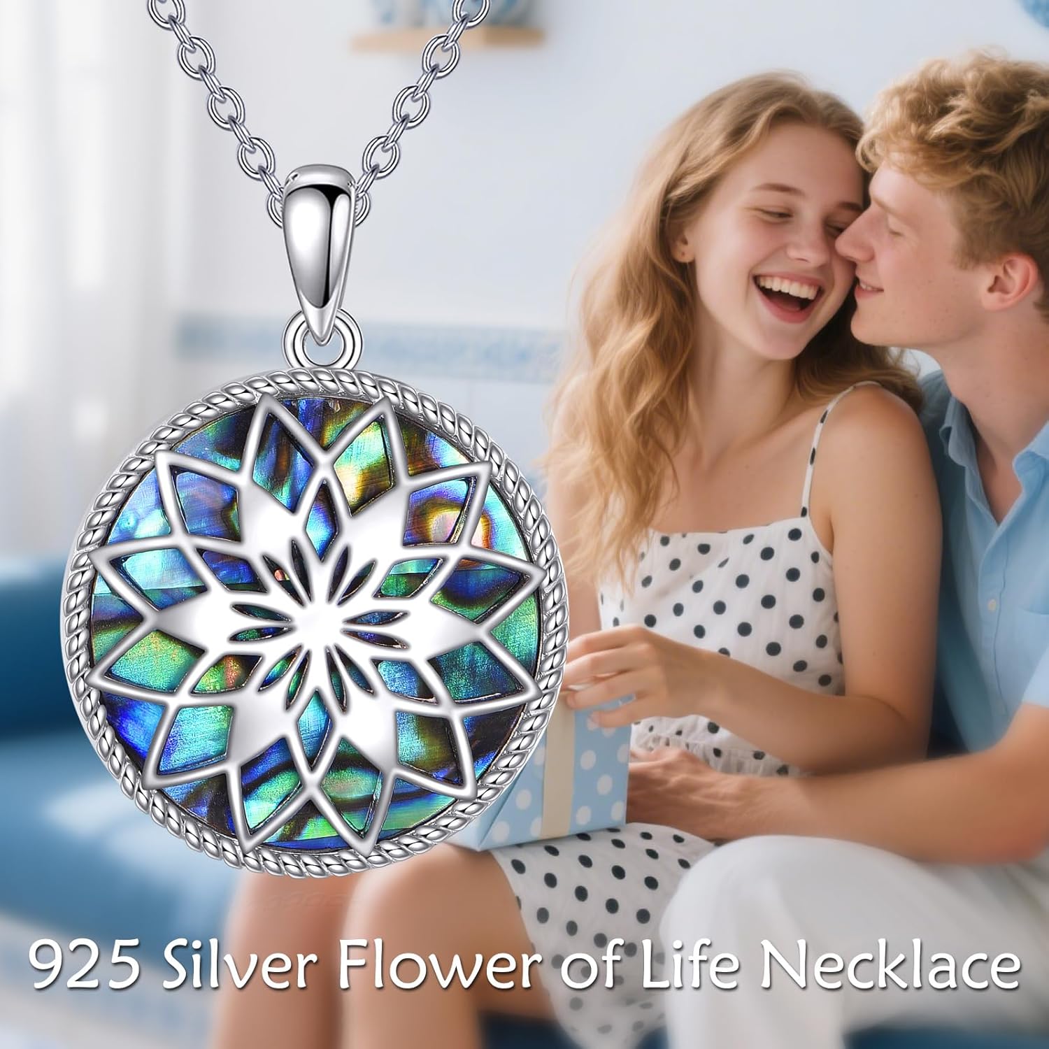 Flower of Life Necklace 925 Sterling Silver Abalone Shell Pendant Jewelry for Women Men - Image 4