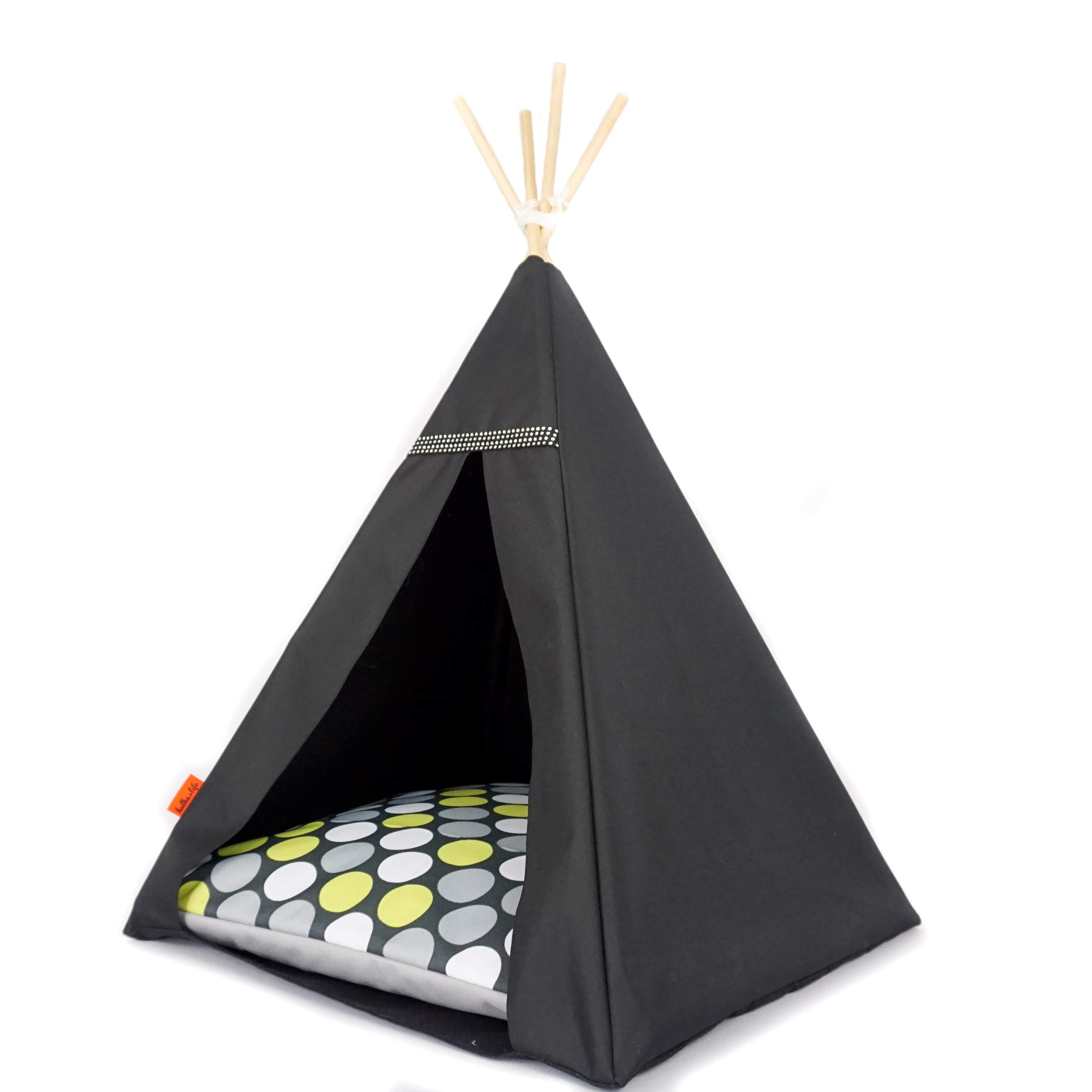 Tipi Glamour wodoodporny namiot dla psa i kota, domek dla psa Zielone Grochy L Czarny