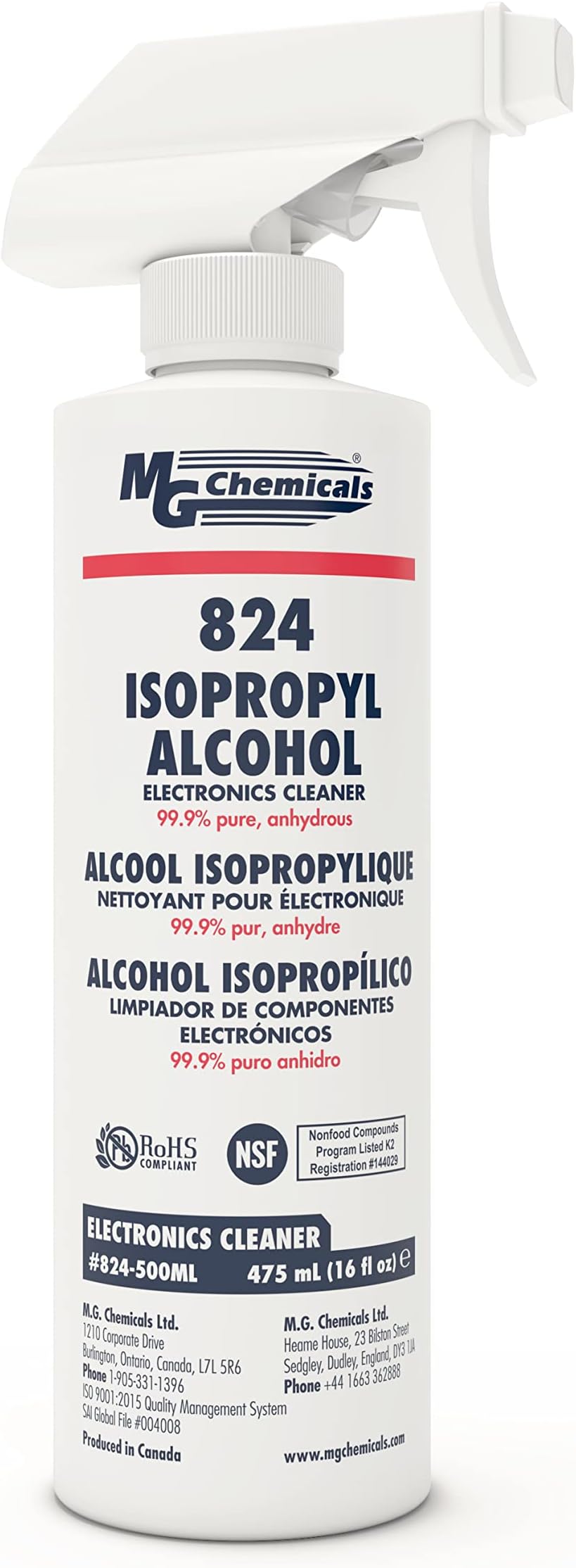 99.9% Isopropyl Alcohol Electronics Cleaner, 475 mL Liquid Spray Bottle