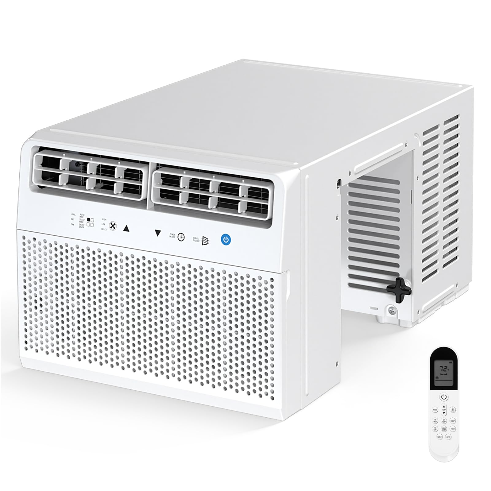 12,000 btu u-shaped window air conditioner, window ac unit with dehumidifier, cools up to 550 sq. ft for large rooms, saddle ac unit with full window view, 4 fan speeds, 24h timer, sleep mode
