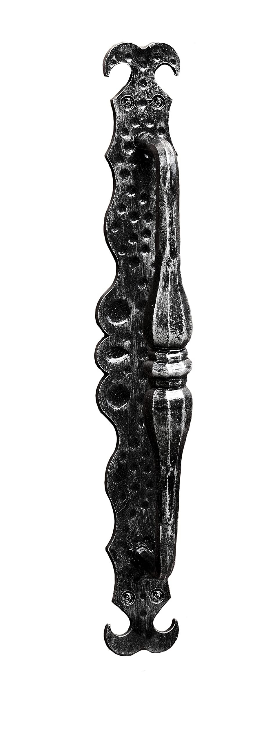 Tirador de puerta de acero macizo forjado, para puerta principal, puerta de entrada, puerta corredera, puerta, etc. Arte de hierro antiguo (negro y plata)