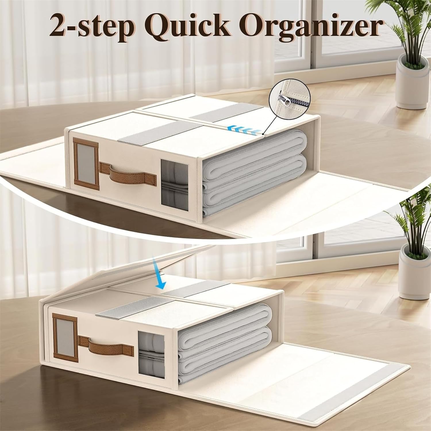 Bed Sheet Organizers Linen Closet Organizer for Bedding Clothes Blanket Duvet Cover Pillowcase Foldable Storage Box for Queen Or King Sheets(White)