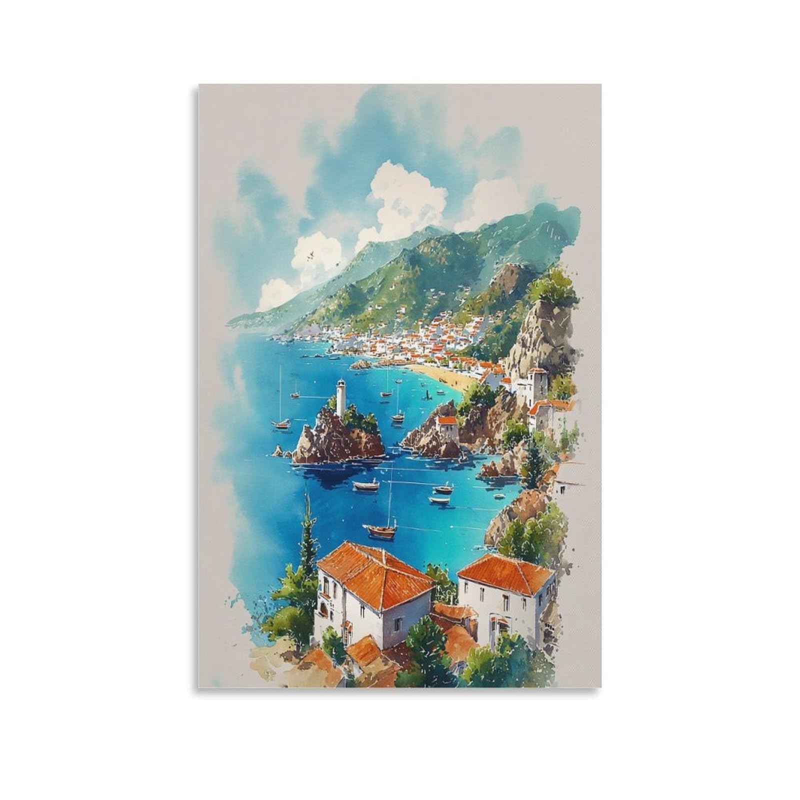 XWYMXZ Catalina Island Art Print California Travel Poster 20x30inch(50x75cm) Vintage Watercolor Canvas Art
