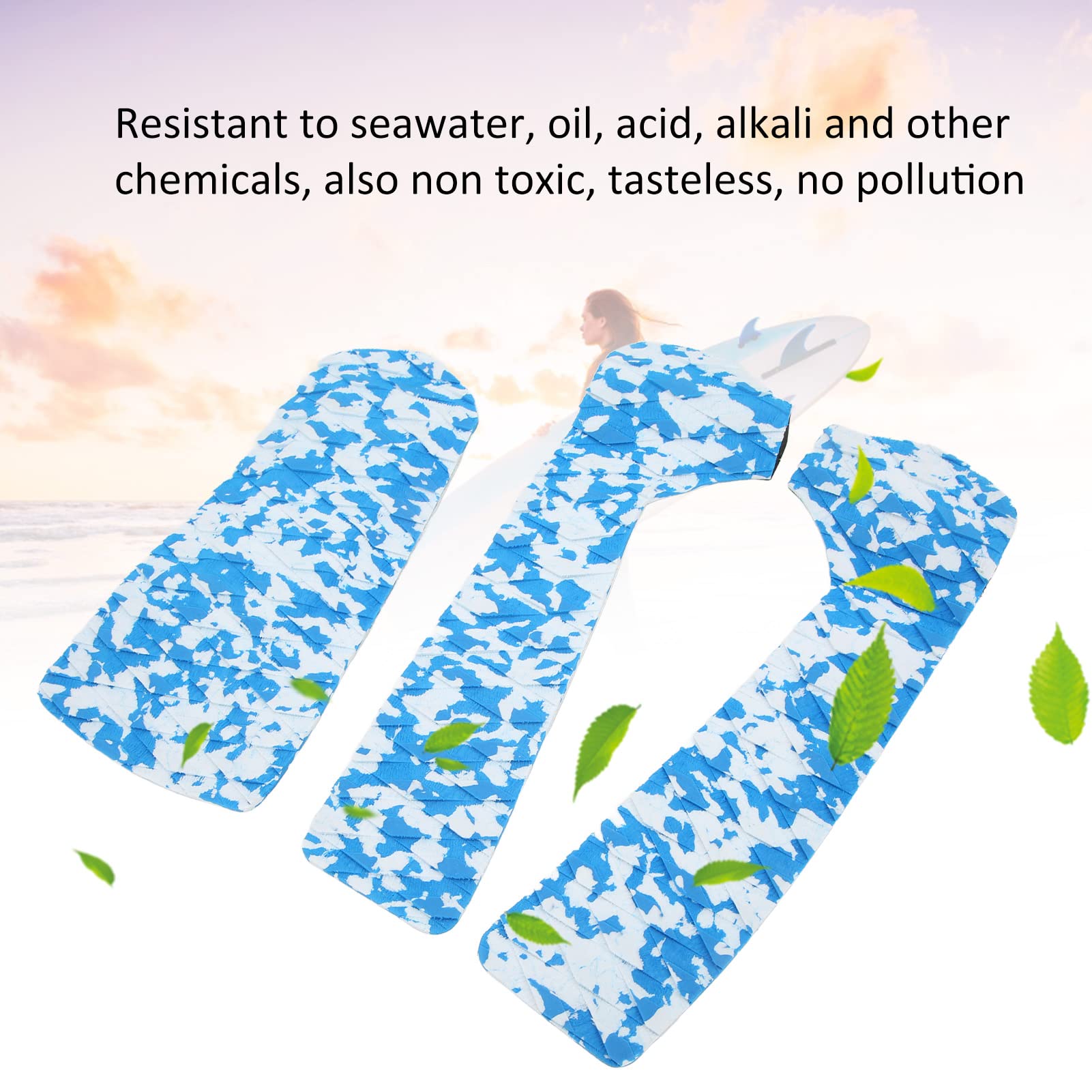 equlup Surfboard Traction Pads, 3pcs EVA Surf Deck Traction Non Slip Pad Traction Pad Grip Mat for Shortboard Longboard Kayak Surfboard