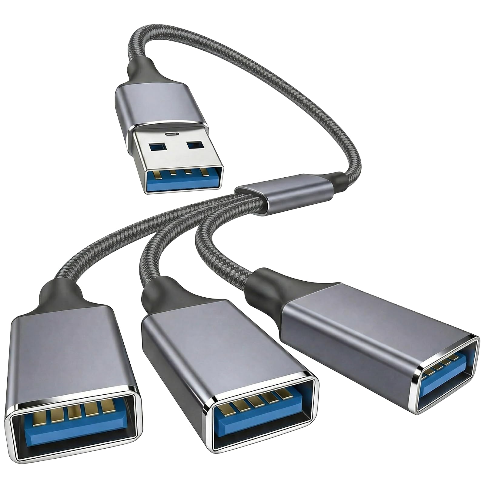 Leloco USB Splitter 1 zu 3 USB Y Kabel 1 Stecker zu 3 Buchse für Strom und Daten Übertragung, OTG Adapter 2.0 für Mac, Auto, PS4, Laptop usw