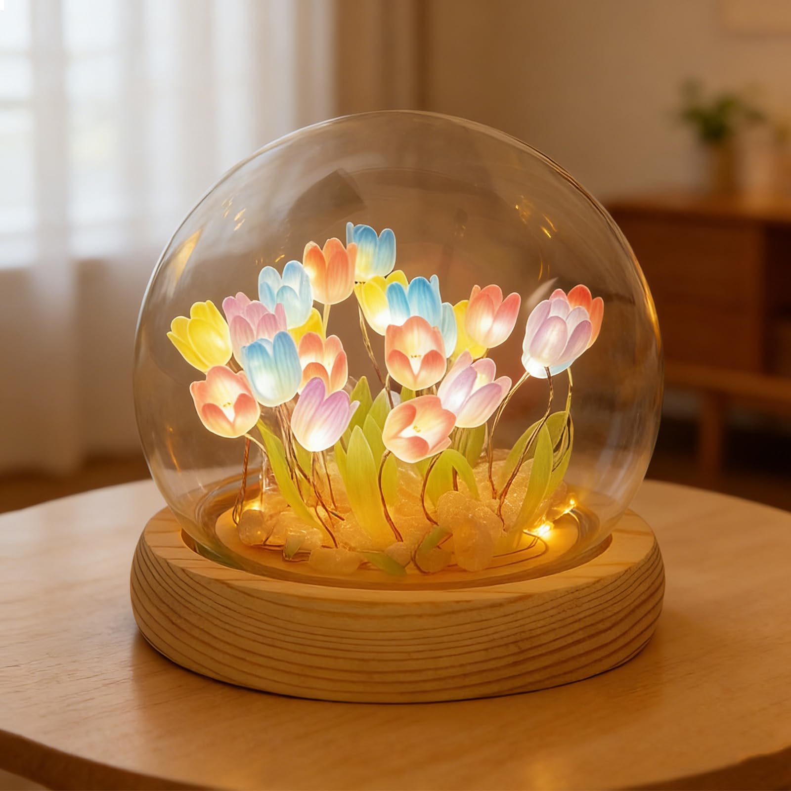 ANBET Pretty 20 Tulips Lamp Flower Night Light, Cute Tulip Light Bedroom Tulip Night Lights Decor Gifts for Mother Wife Mother's Day Valentine's Day - Battery Powered (not Included)