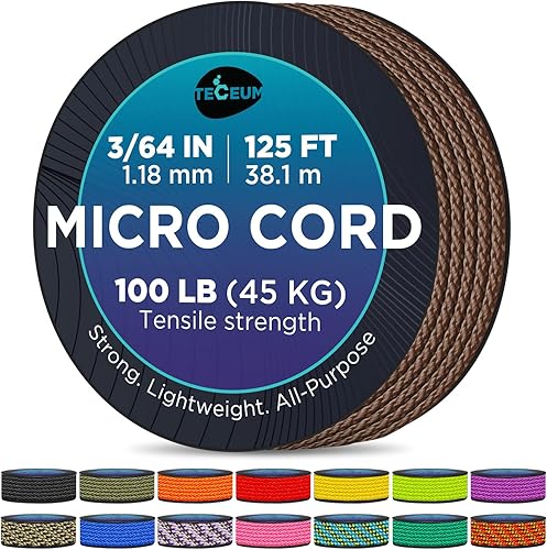 Miniatura 12 de TECEUM Micro Paracord – 1.18 mm X 38 m – Cordón de Utilidad Micro – Cuerda de Paracord Trenzada Fina – Ideal para Manualidades, Proyectos DIY
