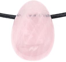 Real Rose Quartz Drop Pendant with Waxed Cotton Cord - Drilled Tumbled Stone - Stainless Steel Twist Lock (Rose Quartz, 45)