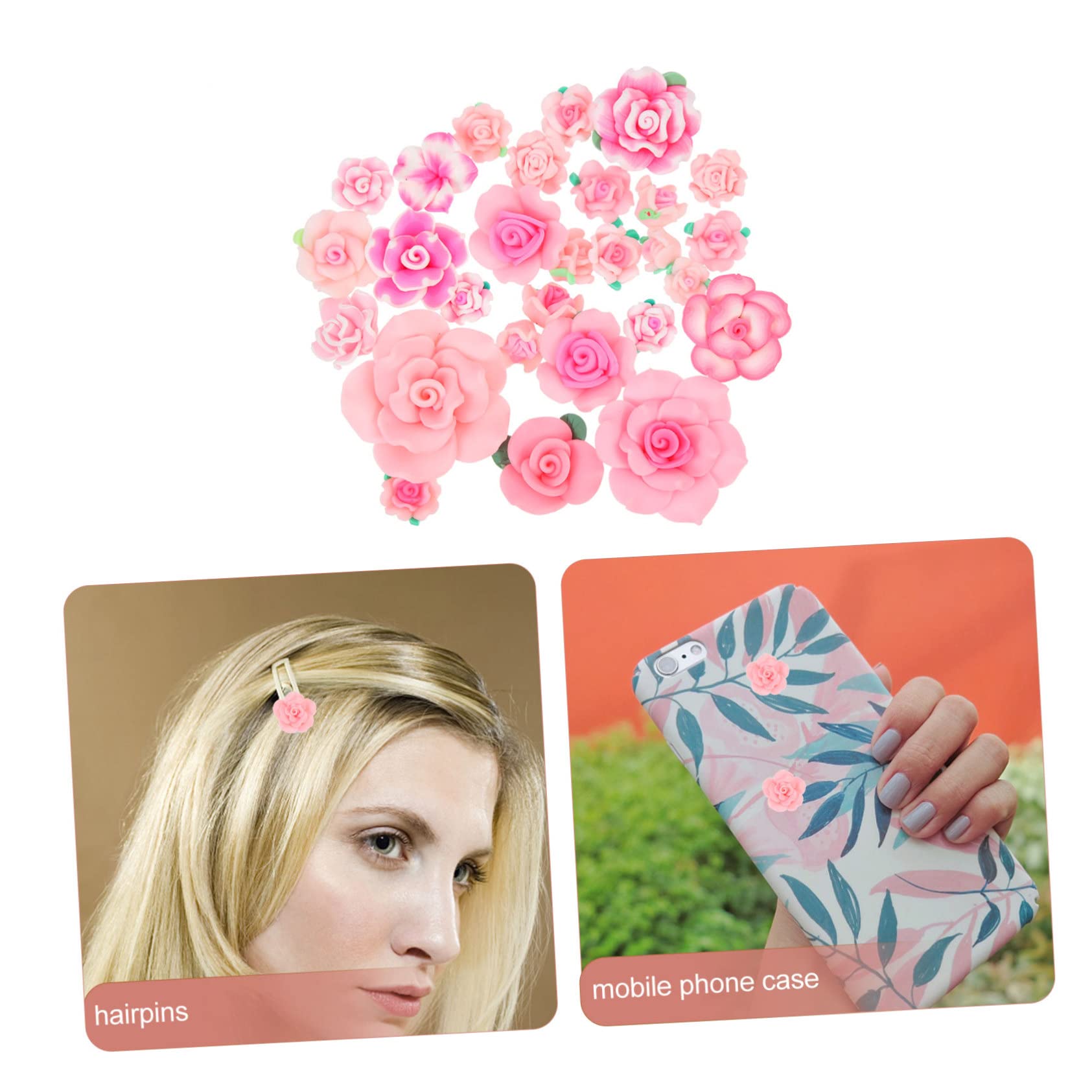 Angoily Conjunto De Flores De Arcilla Polimérica Bricolaje Encantos De Frutas Arcilla Para El Cabello Encanto De La Caja Del Teléfono Accesorios Para Celular 3d Rosa