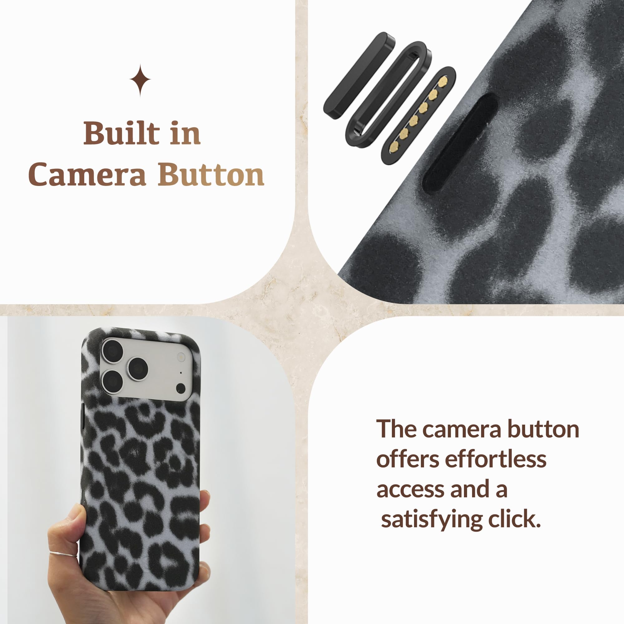Luner - Funda para iPhone 17 Pro Max - Funda aterciopelada con estampado de leopardo [compatible con Magsafe] - Control de cámara y botón de IA - Fundas de diseño para mujer - Bonito estampado animal