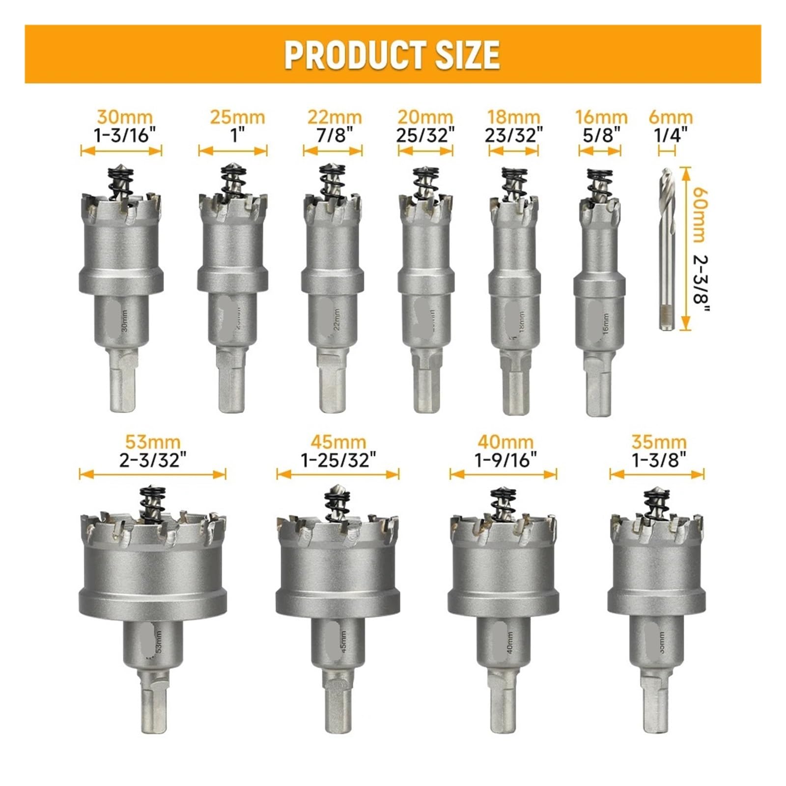Kit De 10 Brocas De Corona De Carburo TCT De Alta Resistencia Con Llave Allen Y Broca Chapada For Metal, Hierro, Madera Y Plástico.