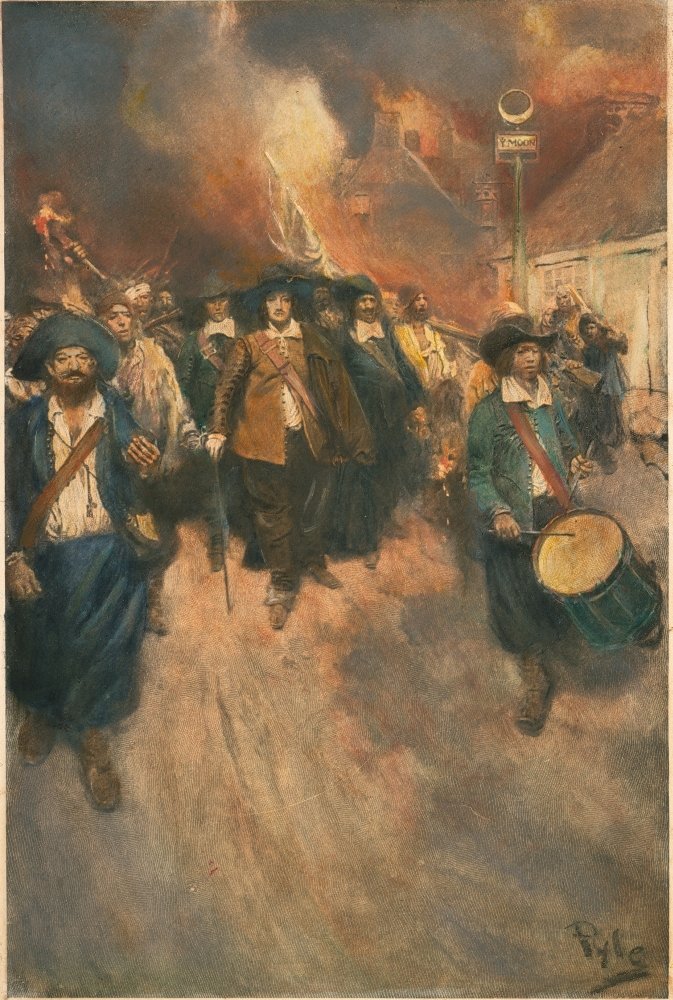 Jamestown N Bacon 1676 Nnathaniel Bacon (Center) And His Followers At The Burning Of Jamestown Virginia On 19 September 1676 Illustration By Howard Pyle Poster Print by (24 x 36)