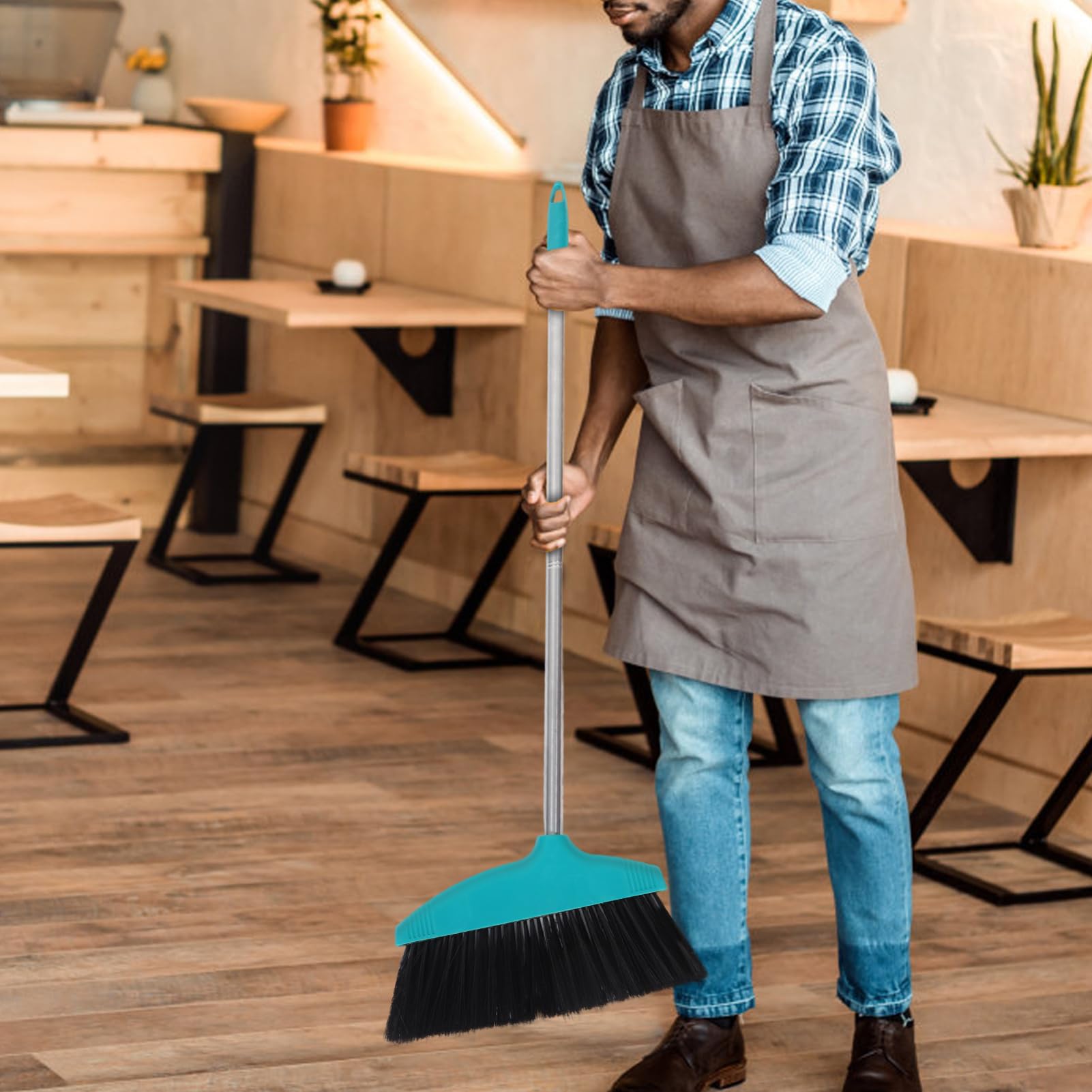 LIFKOME Wide Angle Broom Long Handle Heavy Duty Floor Cleaning Brush for Home Garage and Commercial Floors