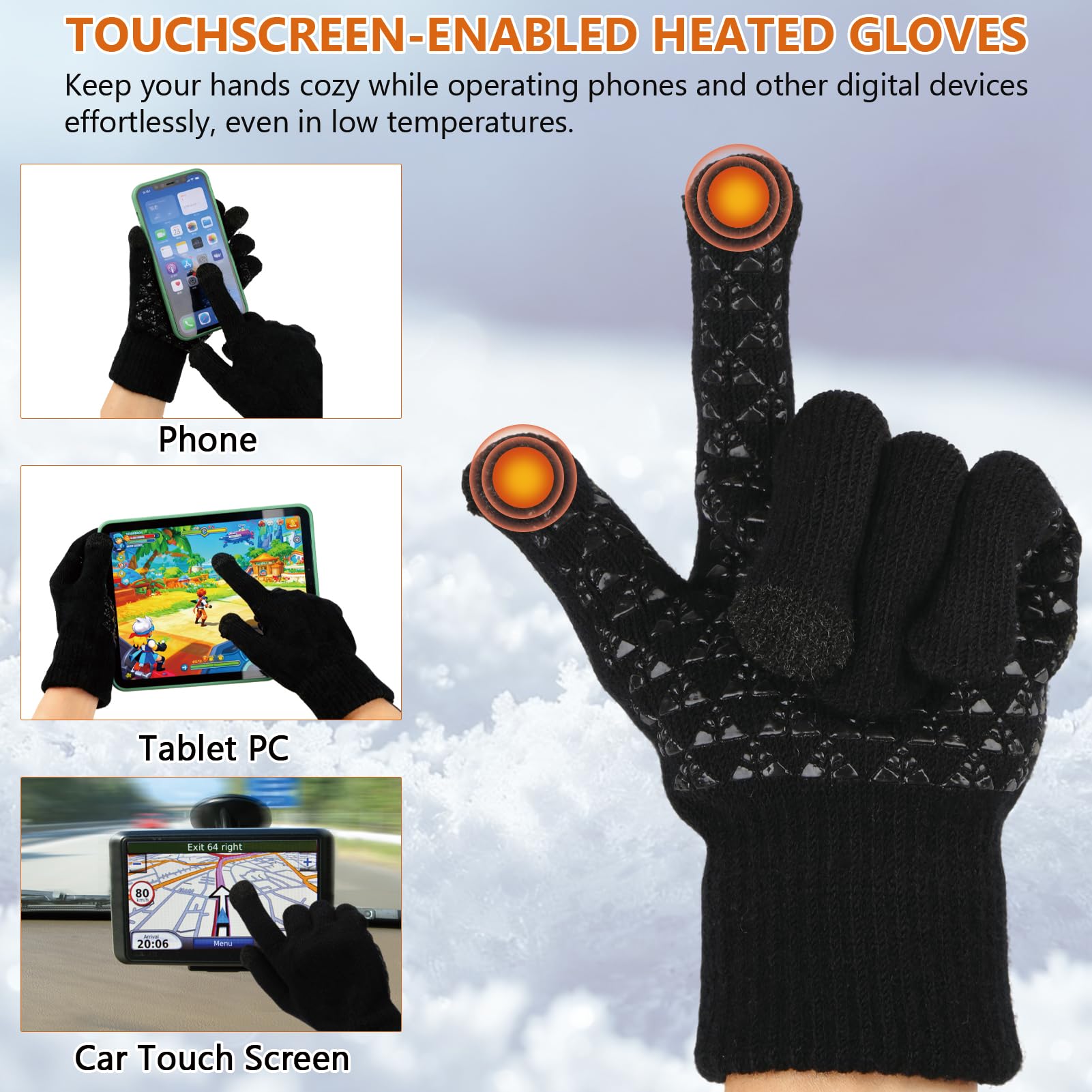 Gants Chauffants USB Électriques Unisexes avec 3 Niveaux de Température Réglables, Écran Tactile, Chauffage Rapide, Doublur Douce, Antidérapants, Gants Thermiques pour Cyclisme, Ski, Extérieur, Hiver - 5