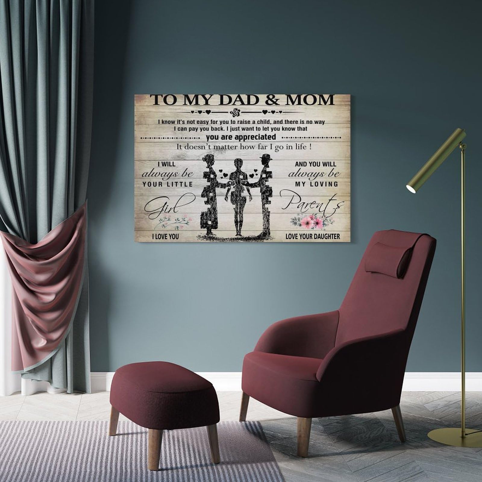 Junmoney Frame-Style-22 To My Dad And Mom Vintage Hanging Wall Art, 08X12inch(20X30cm), For Lounge, Bedroom Or Personal Spaces, Gift Idea For Housewarming And Birthdays