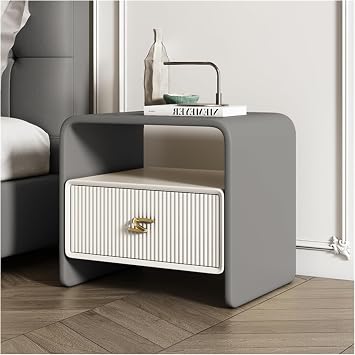 Minimalist Night Stands with Storage Drawers, Wooden End Table Sofa Table, Bedside Table with Open Storage Shelf for BedroomColorDark Gray