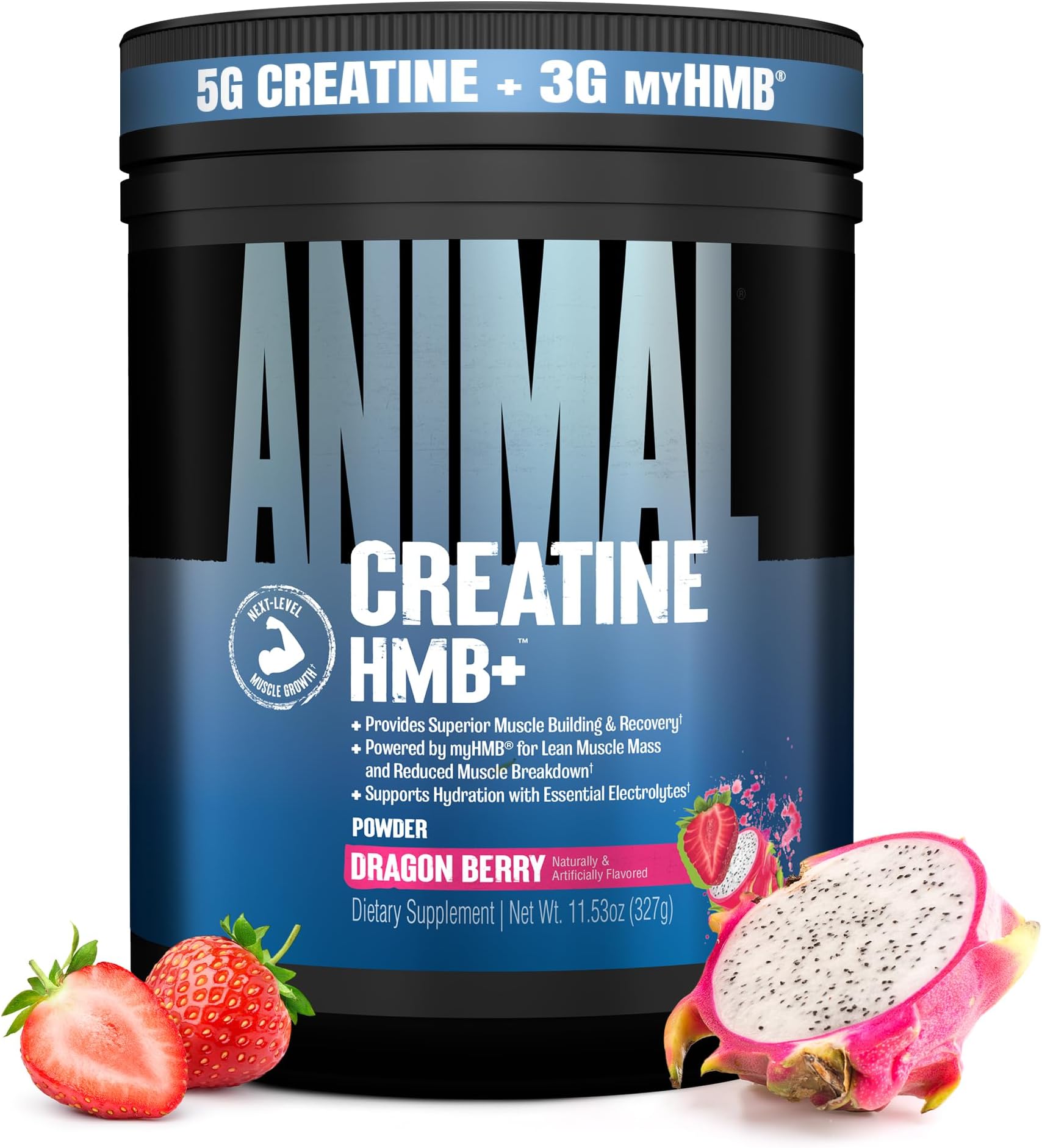 Animal Creatine HMB Powder โ 3g myHMB + 5g Creatine with Electrolytes for Recovery & Daily Energy โ Dragon Berry Flavor, 30 Servings