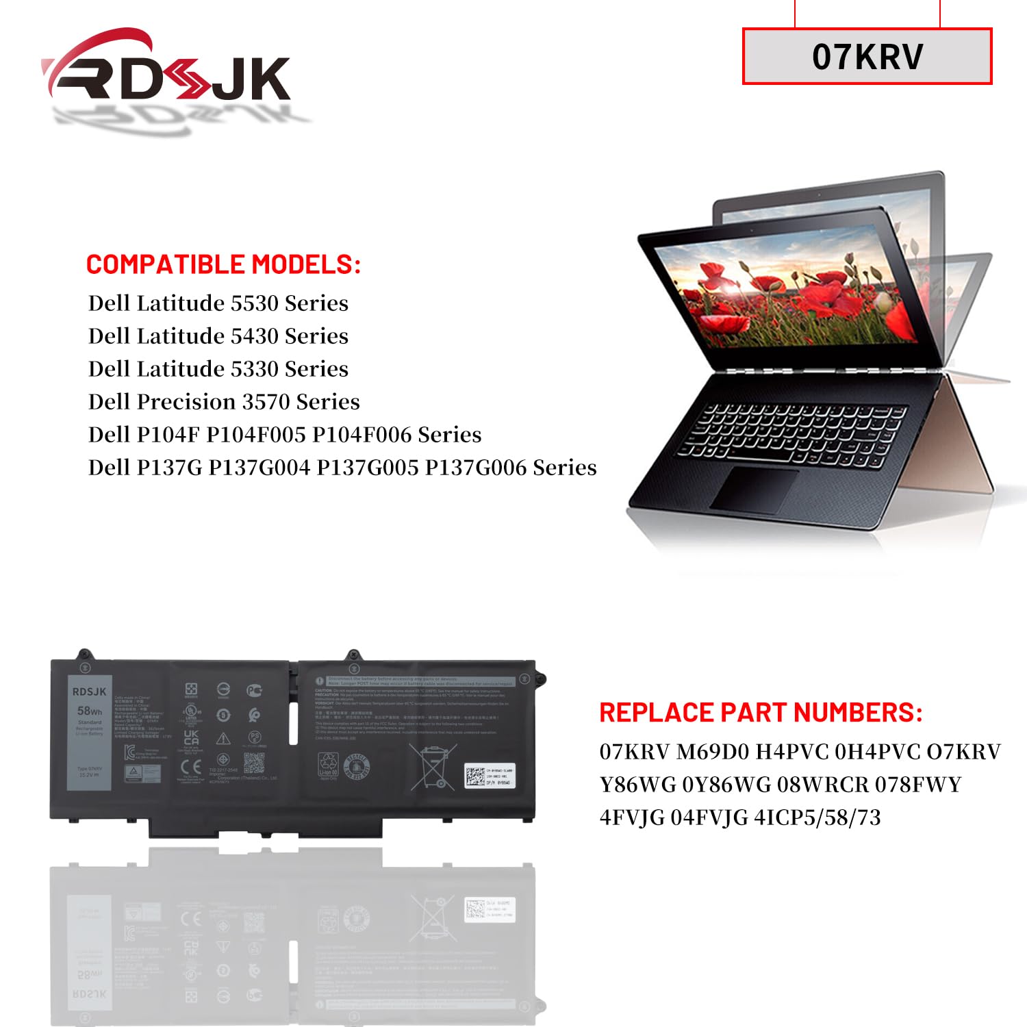 Amazon.com: 07KRV H4PVC Laptop Battery for Dell Latitude 5330 5430