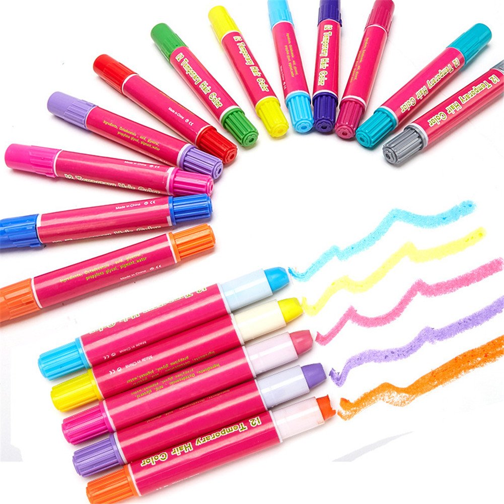 Adults Kids Temporary Hair Chalk Pen Set 12 Colors Party Cosplay Decorations