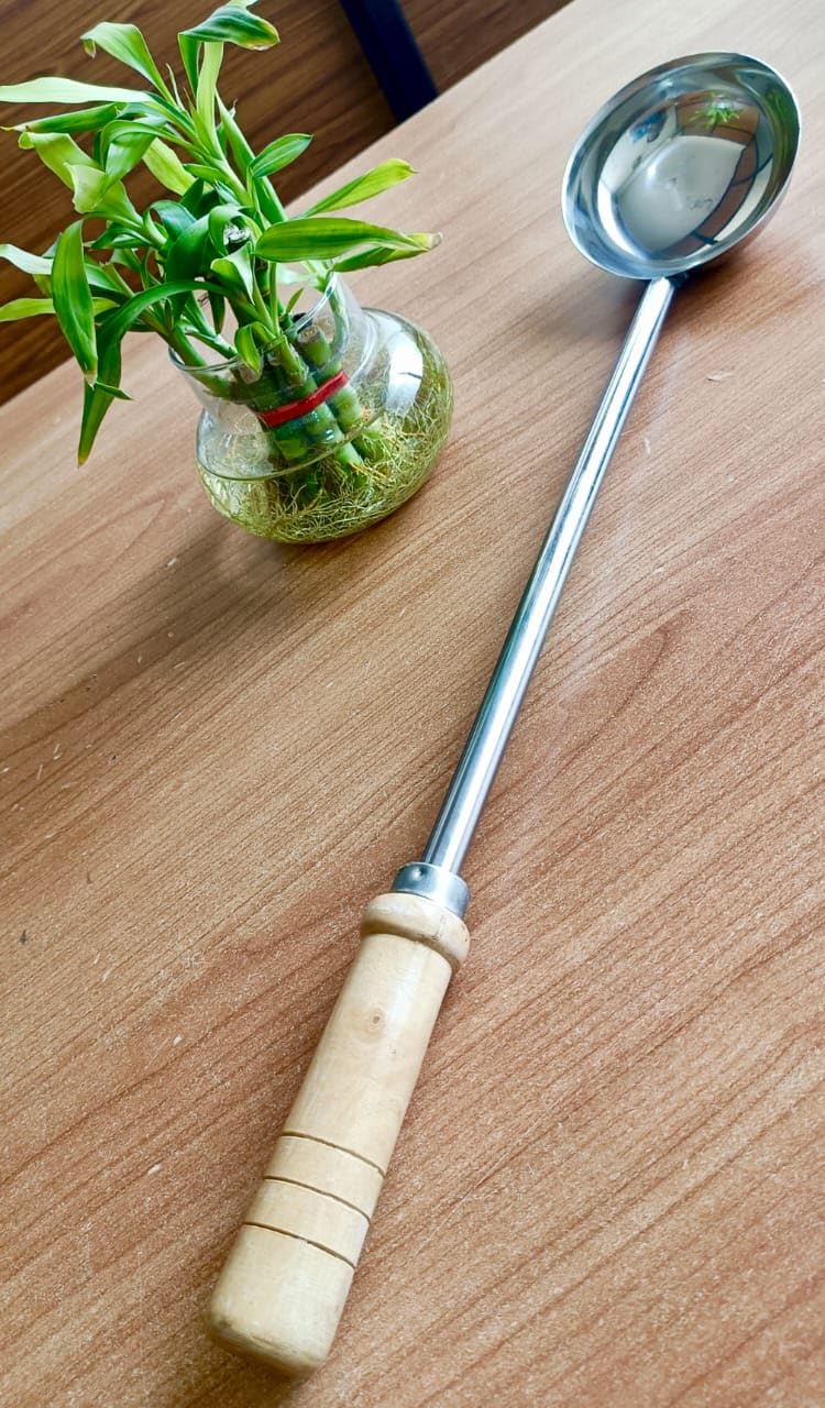 Big Stainless Steel Chinese Food Cooking Golchi/Spatula/Ladle/Long Spoon with Wooden Handle for Cooking & Serving || Strong & Durable-Perfect for Commercial & Home Purpose (48cm * 8 cm) (Pack of 1)