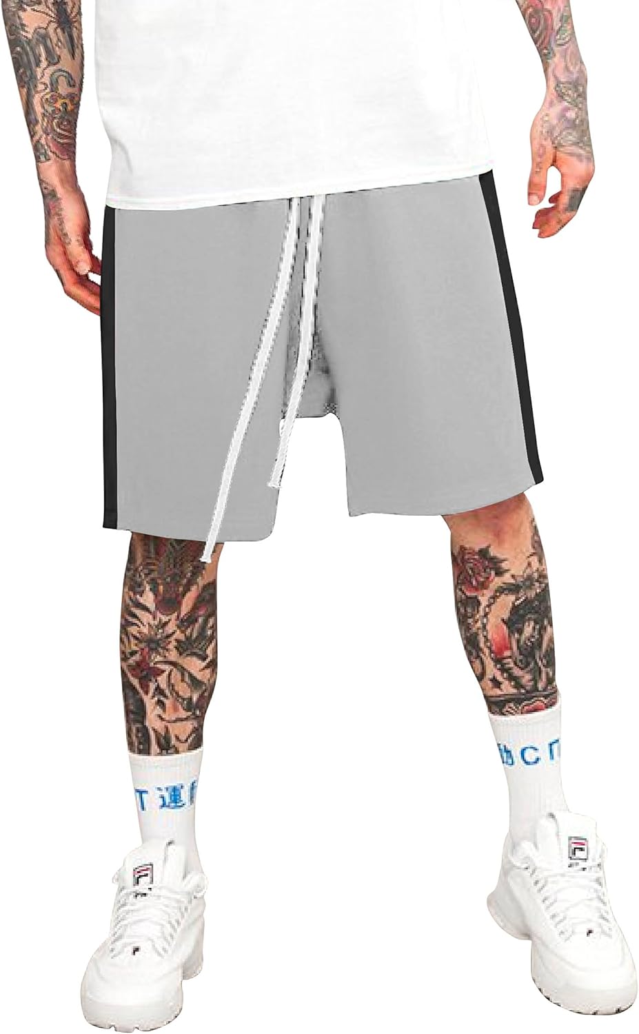 MENS STRIPE TRACK SHORTS - BLACK_RED