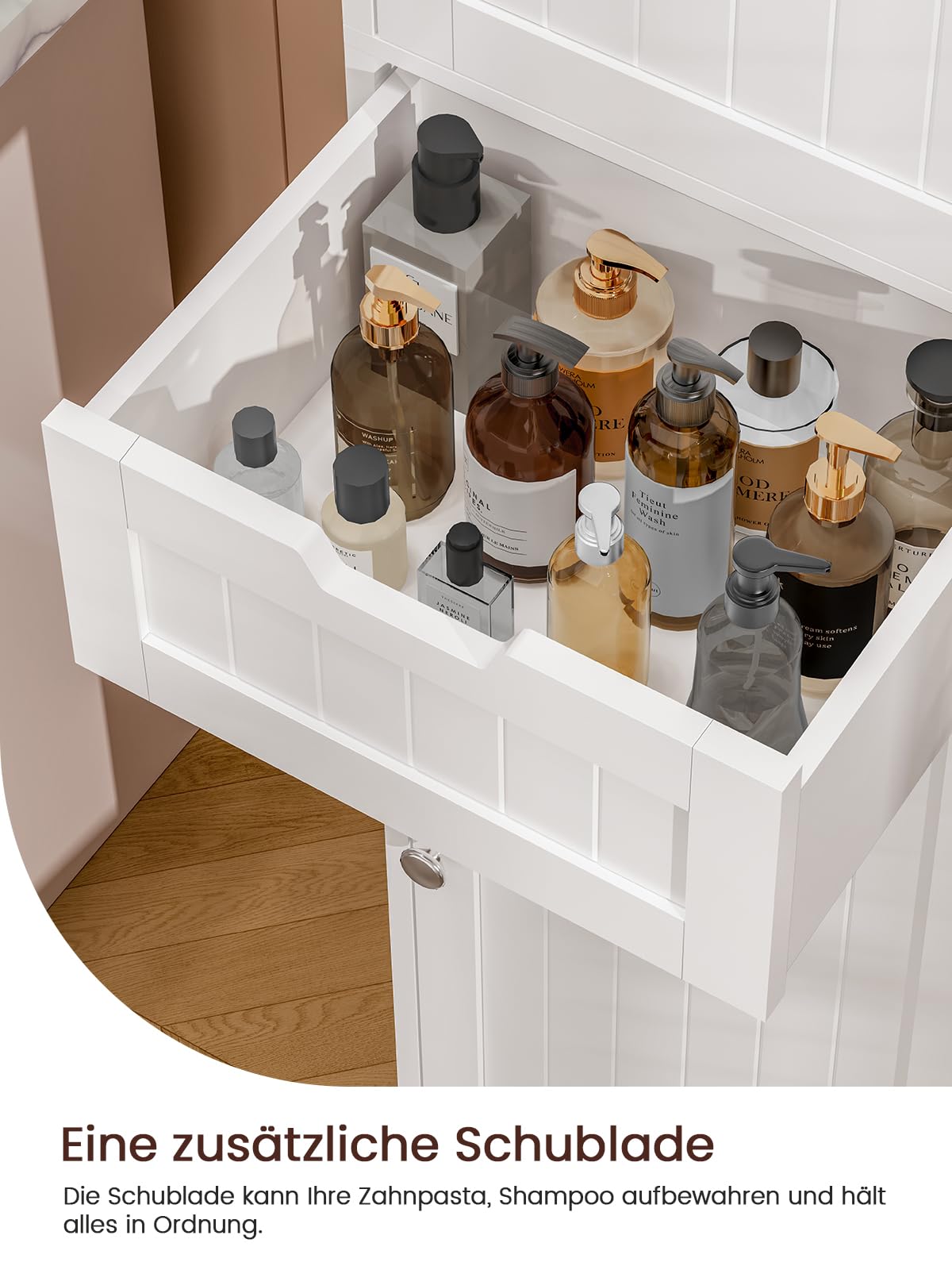 TEENFON Badezimmerschrank Schmal mit voller 40 cm Breite，Badschrank mit 2 Türen und 1 Schublade, Hochschrank mit Verstellbaren Regalen für Badezimmer, Wohnzimmer, Flur, Küche, 40x30x170 cm, Weiß