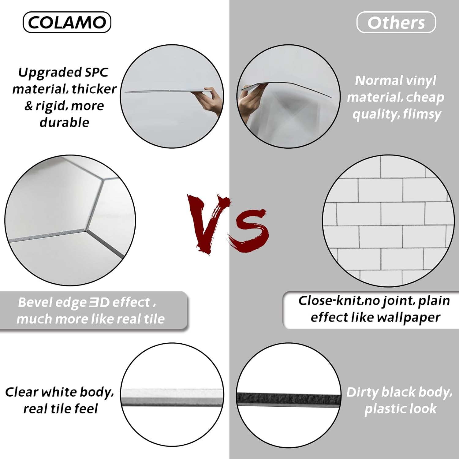 COLAMO LUXURY 5Pack Peel & Stick White Carrara Marble Tile For Kitchen Backsplash, Self Adhesive Tiles for RV,Vanity Back Splash, Stick on Hexagon Mosaic for Bathroom,Living Room,Interior Accent Walls