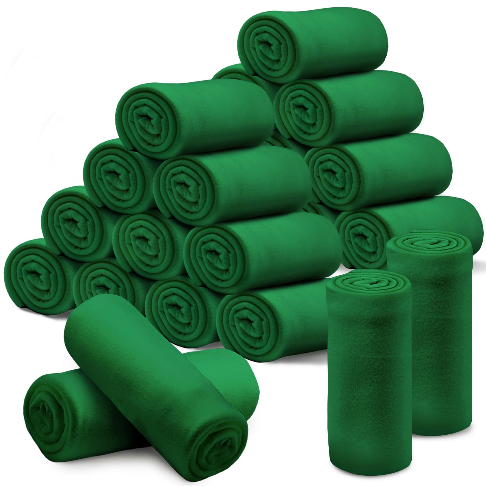 Photo 1 of 24 Pcs Fleece Blankets Bulk 60 x 50 in, Soft Lightweight Throw Blankets in Bulk Large Cozy Blankets for Wedding, St Patricks Day Accessories, Use Gifts & Home, Homeless, Valentine's Day(Green)