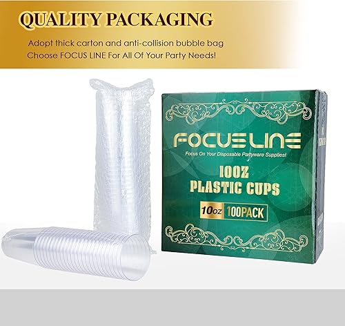 Vista 7 de FOCUSLINE Vasos de plástico transparente de 10 onzas, vasos desechables de plástico duro, reutilizables, 100