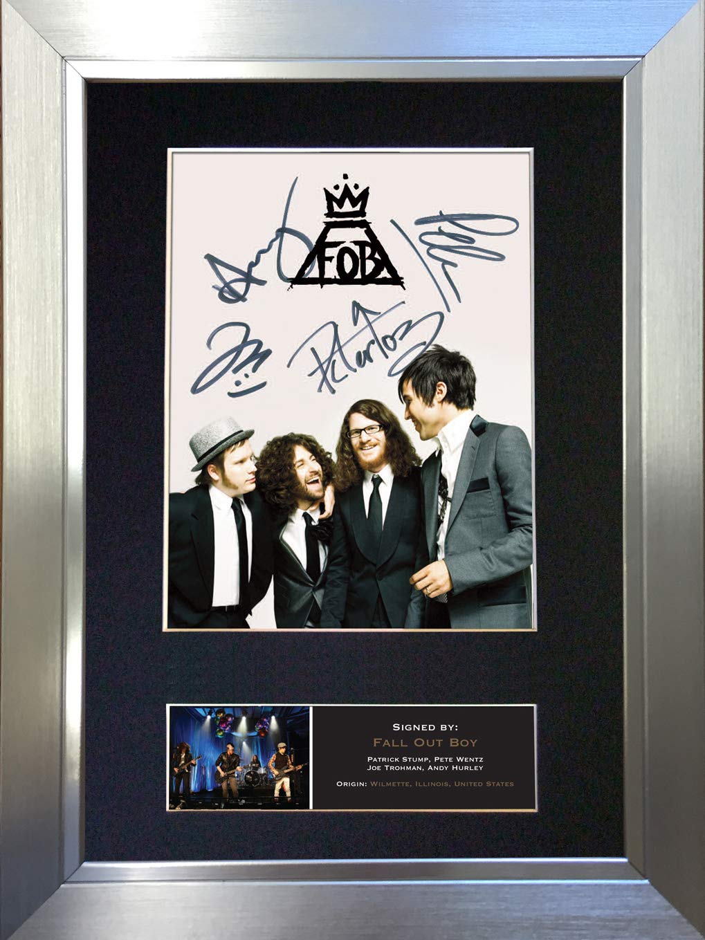 The Autograph Collector Boys Gold,Silver,Black Fall Out Signed Autograph Mounted Photo Reproduction Print A4 Rare (297 X 210Mm) #474 (Silver Frame)