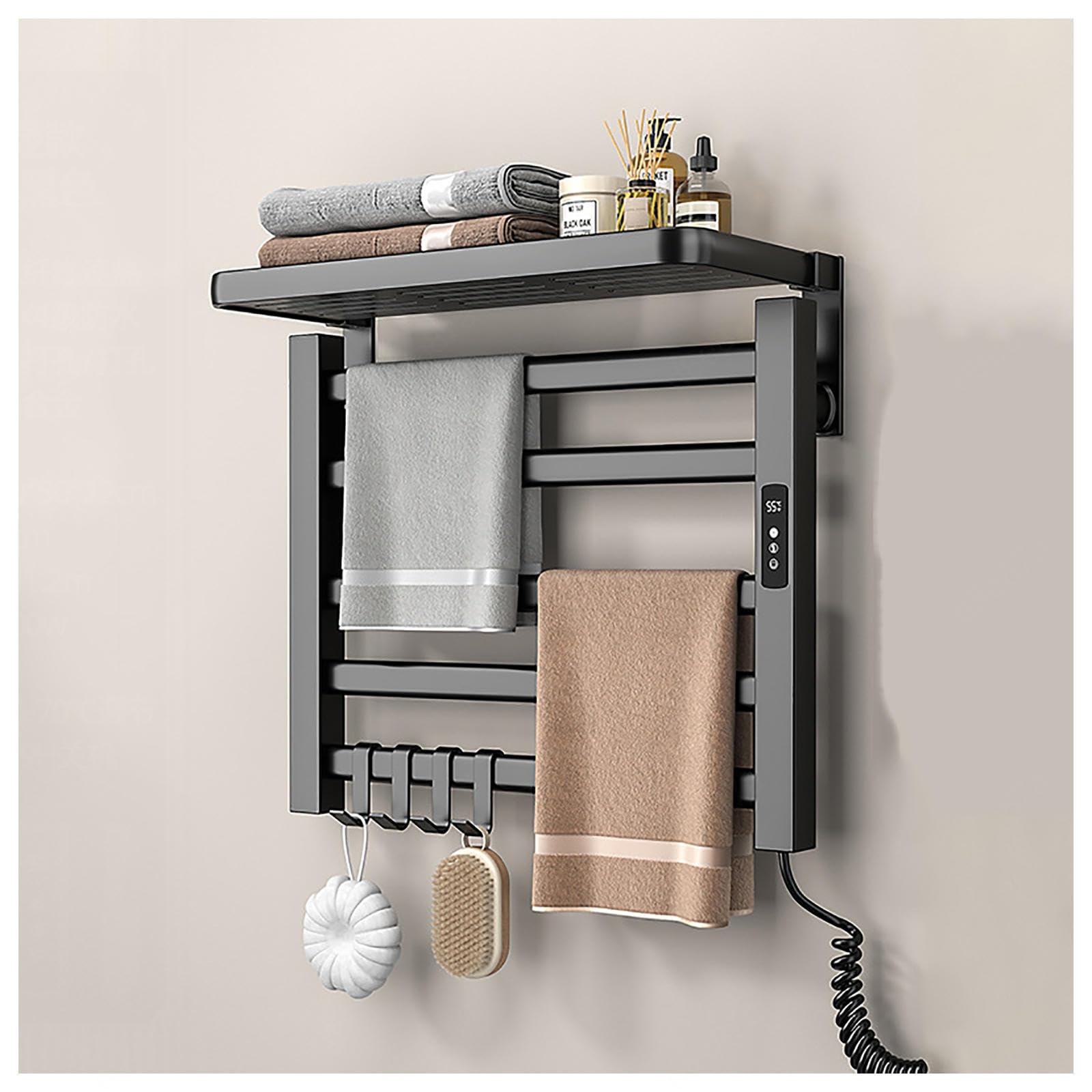Scaldasalviette Elettrico per Il Bagno 50 * 50cm,con Timer/Temperatura Regolabile/Display a LED,black