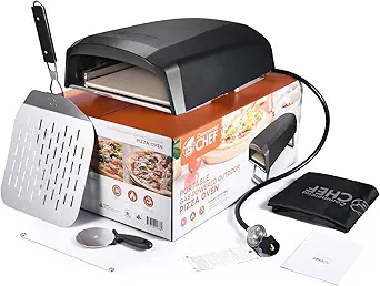 Commercial Chef Outdoor Gas Pizza Oven – Portable Propane Pizza Maker with Door, Peel, Stone, Cutter, and Cover - L-Shaped Burner, Foldable Legs