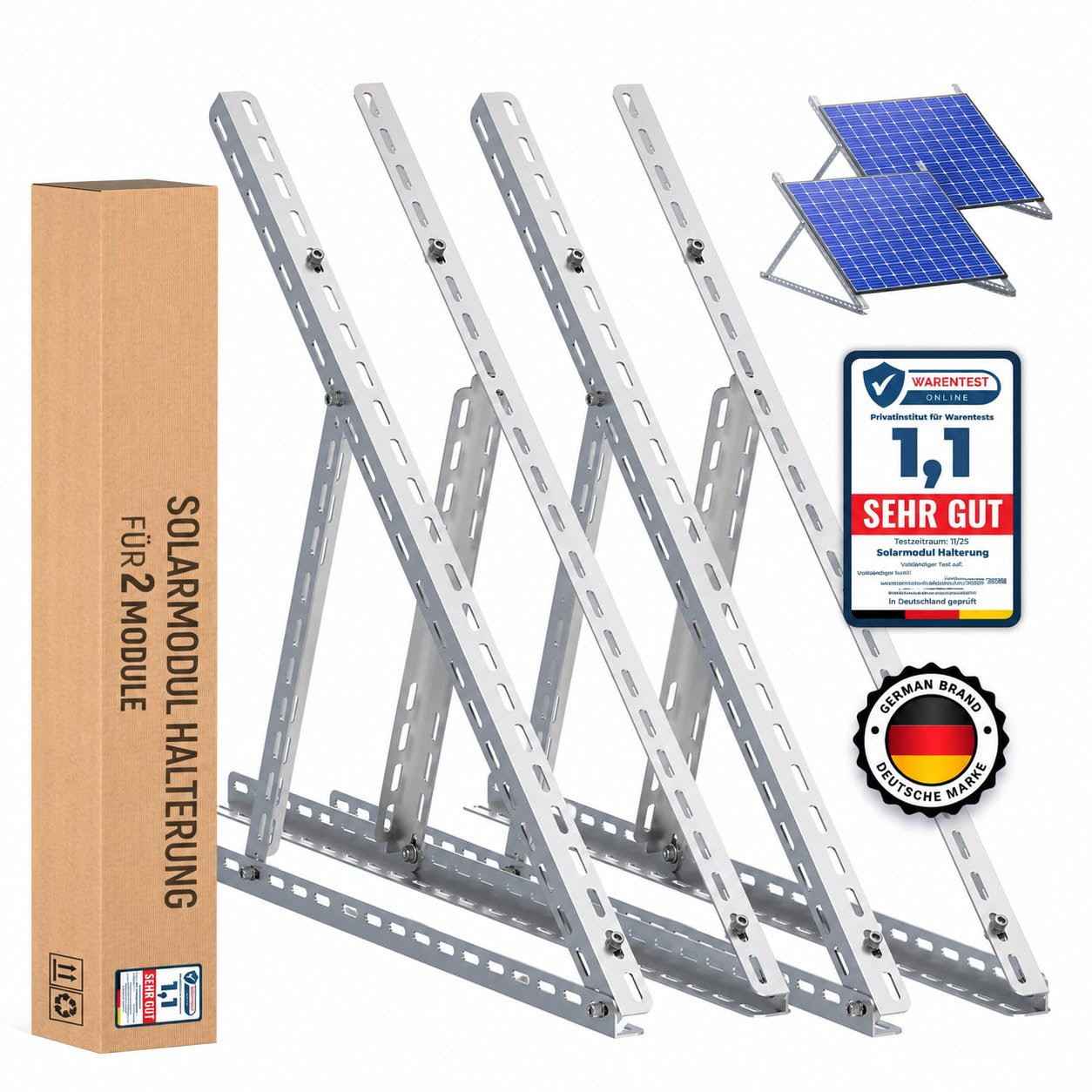 2 unidades de carpa - Soporte para paneles solares de balcón de hasta 117 cm (46") Ángulo Ajustable 0-90°, Barandillas de inclinación robustas para paneles solares de balcón (para 2 paneles solares