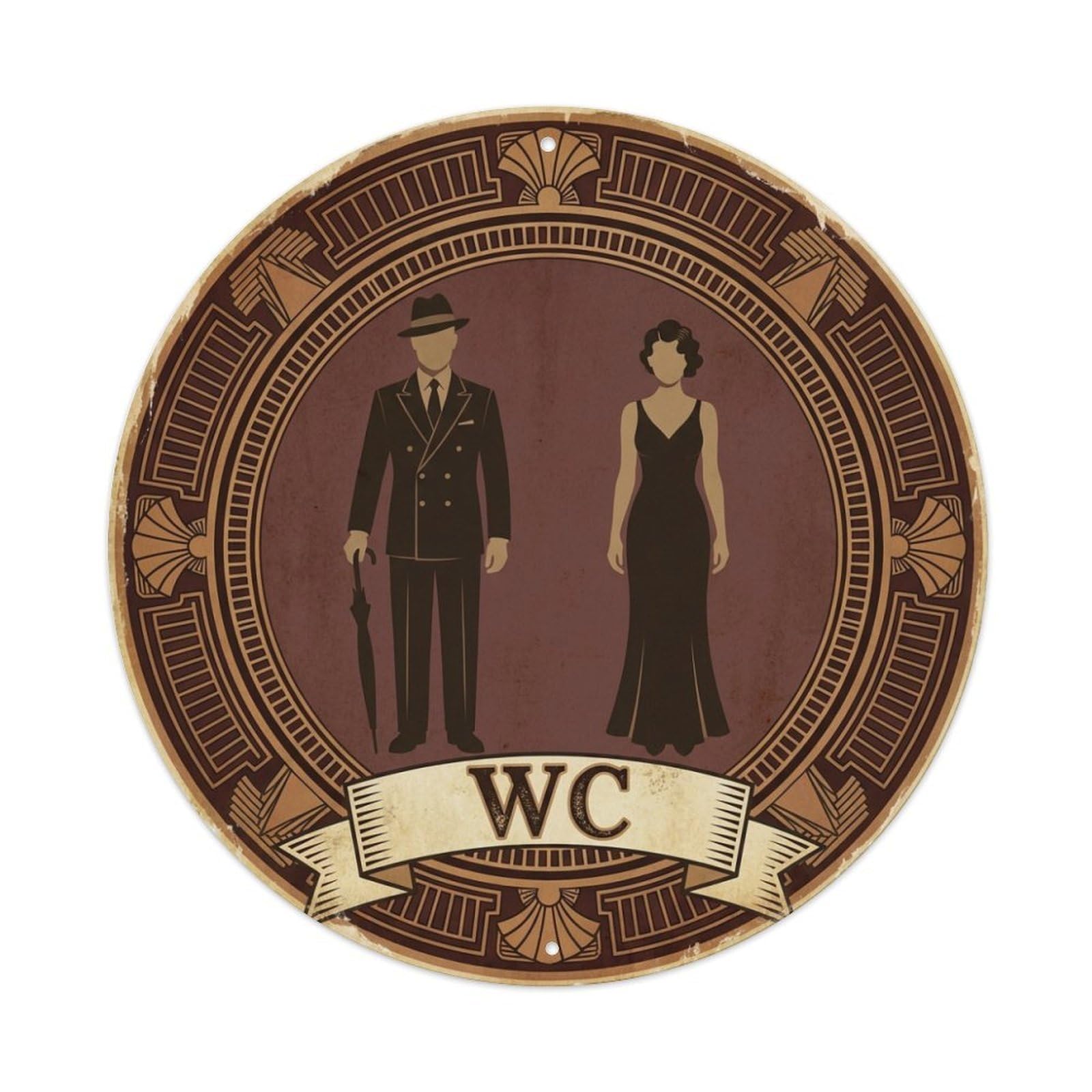 WC Art Deco Restroom Sign Ladies Gents Metal Tin Sign