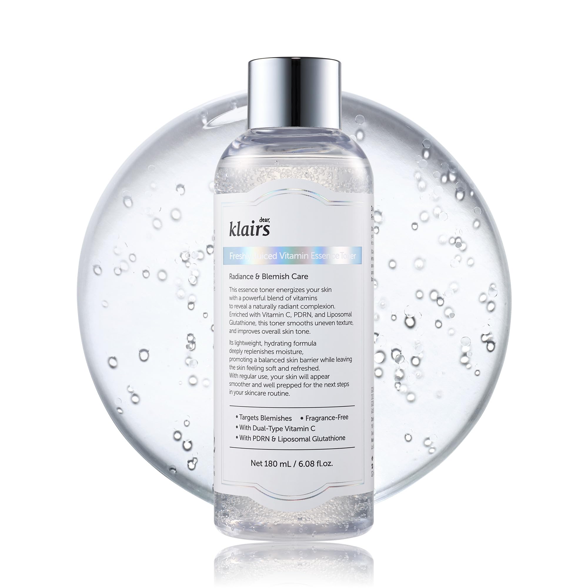 DearKlairs Freshly Juiced Vitamin C Toner with Vegan PDRN and Niacinamide, 6-Layer Dark Spot Care, Non-Sticky Fragrance Free Essence Toner for