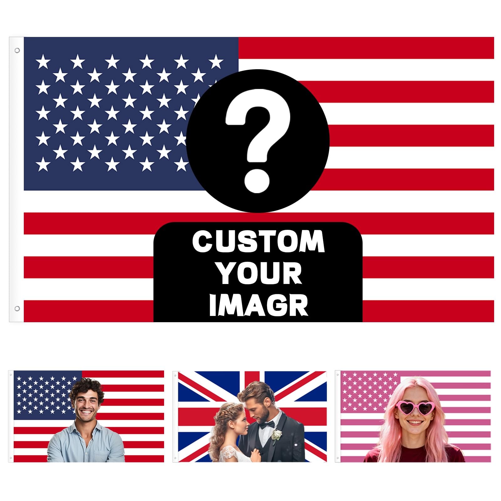 Custom American Flag, Personalised Flags, Make Your Own Flag with Print Photo/Logo/Text, Customised Flags for Christmas Birthday Holiday Livingroom Bedroom Decor (American Flag) — image 1