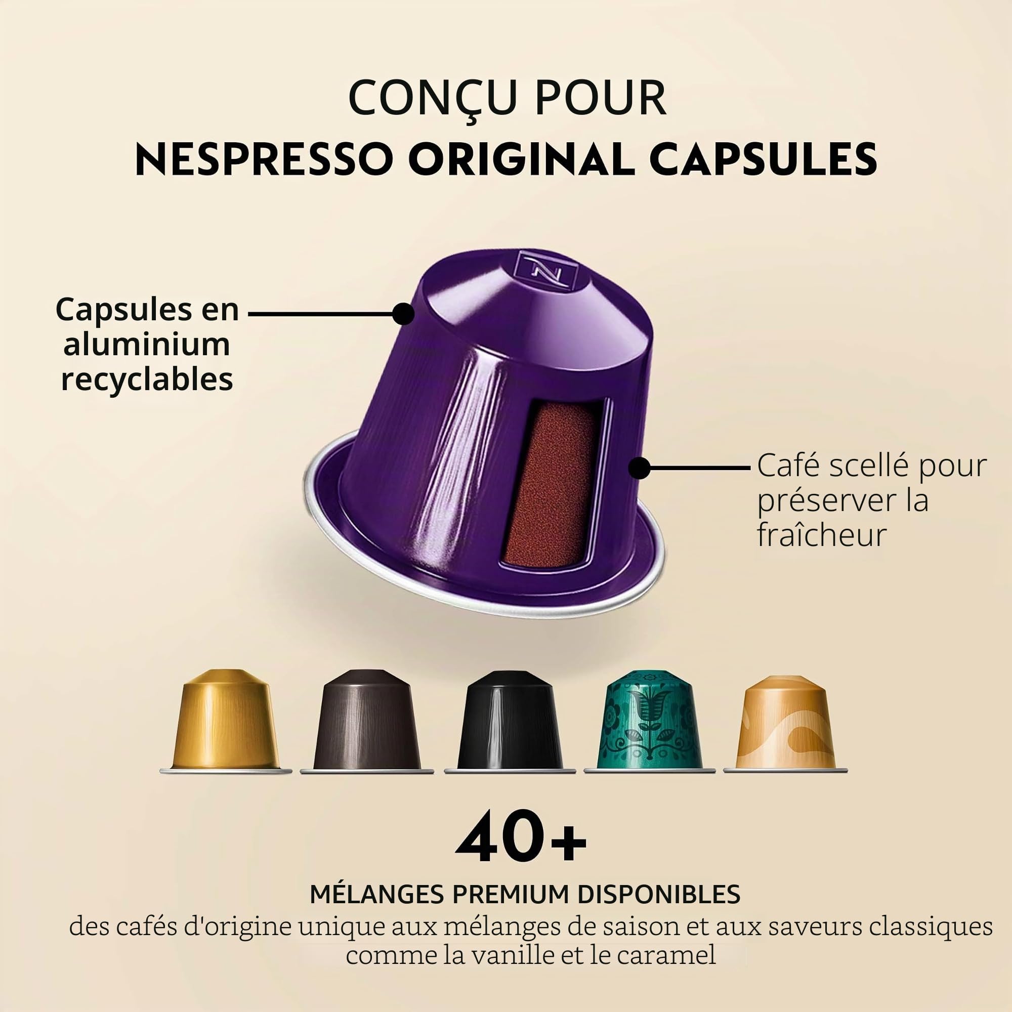 Nespresso Original – 50 Capsules de café Volluto Decaffeinato – Intensité 4 – Pour Espresso – (5 étuis de 10)