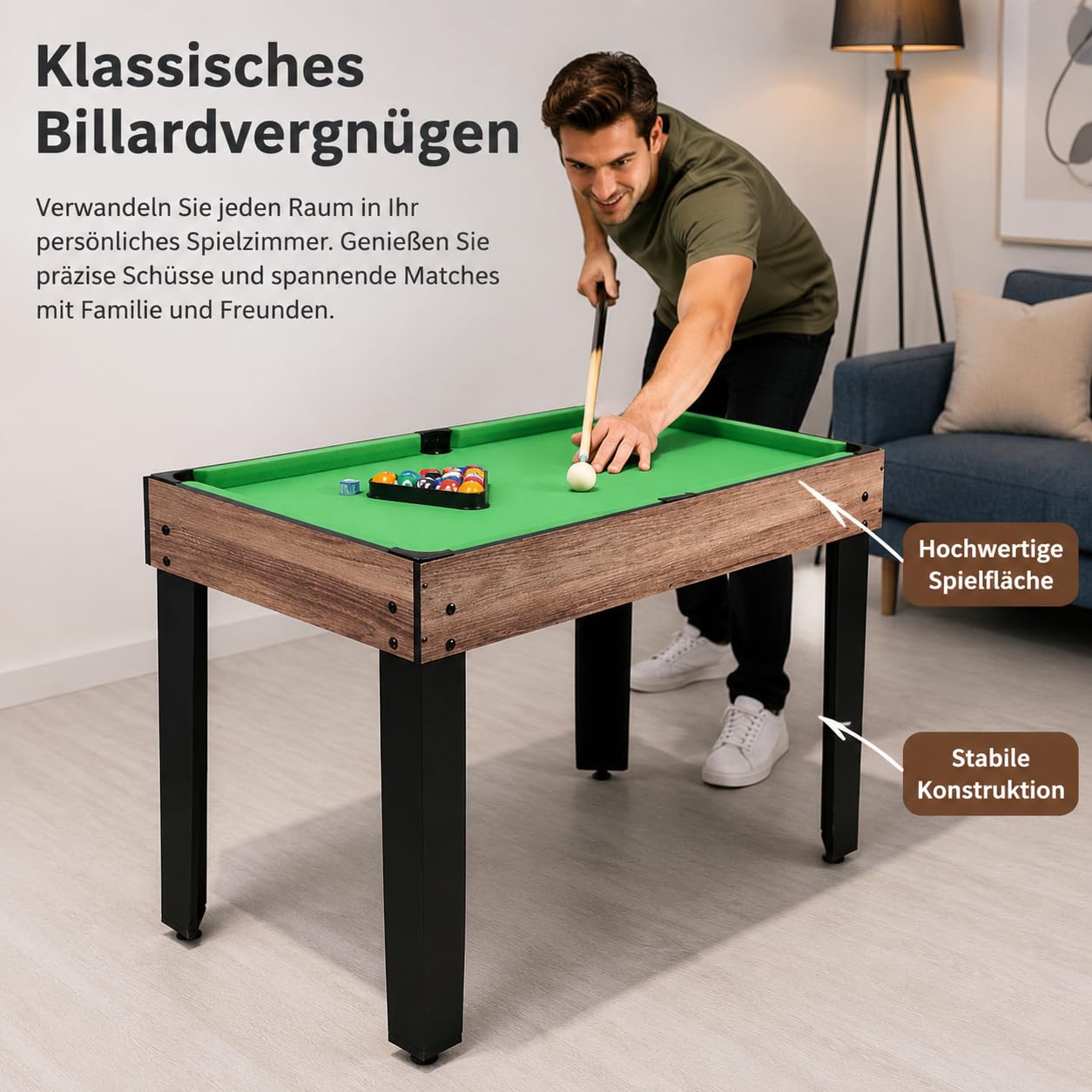 predolo Multifunktionstisch, Spieltisch für Familie & Wohnzimm, Billard, Airhockey, Tischtennis, 117.8x61.2x84.2cm Holzvbund