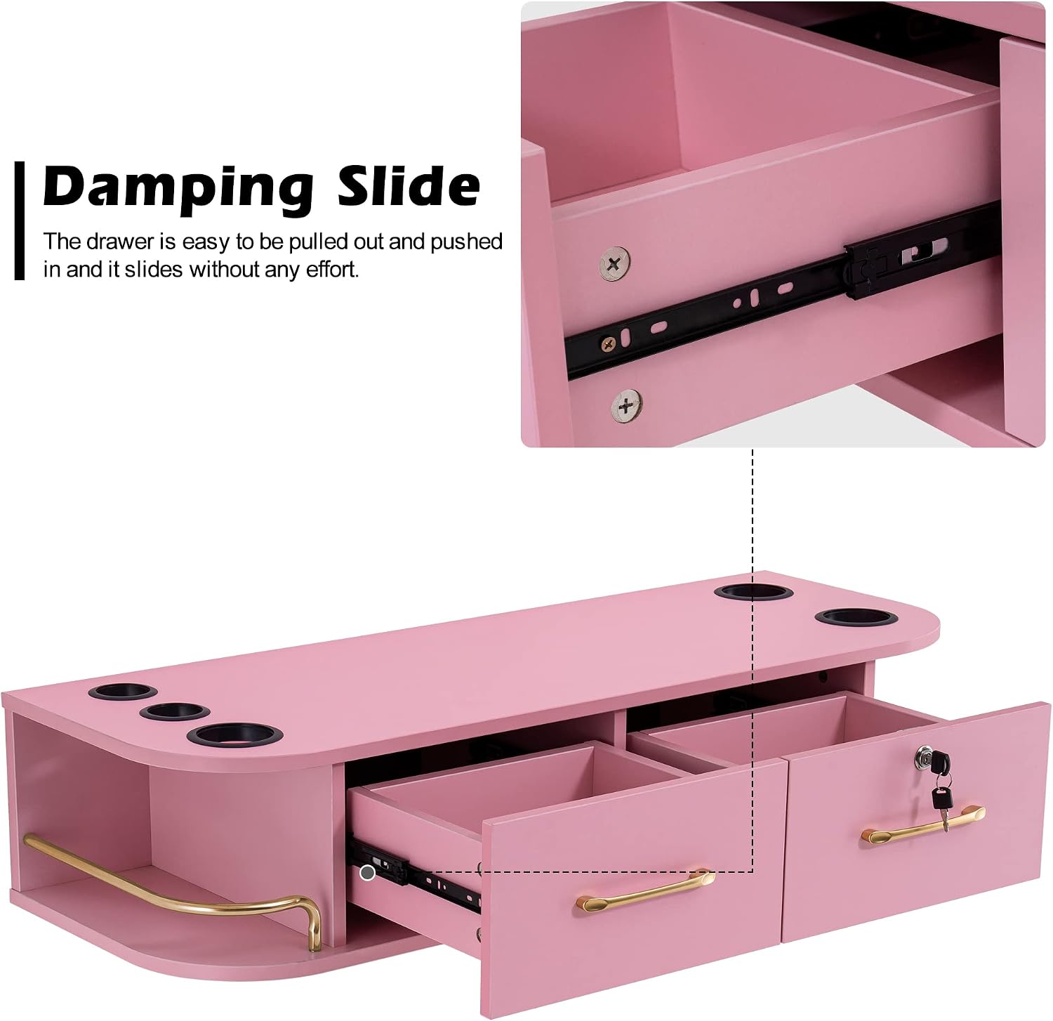 BarberPub Locking Wall Mount Styling Barber Station with Mirror Beauty Spa Salon Furniture,6154-5012-mirror (Pink)