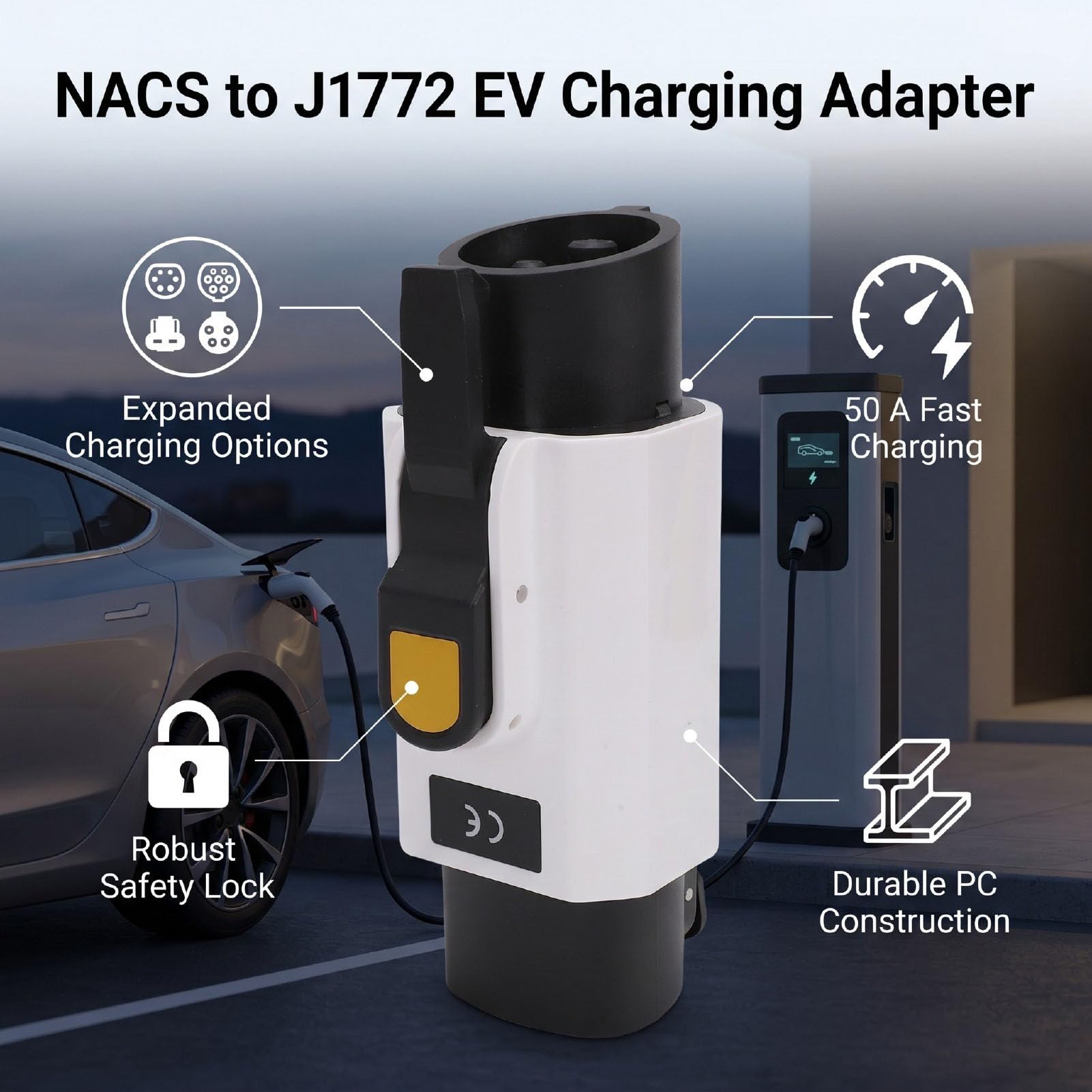 SIXRUN NACS do J1772 Adapter do ładowania EV, 50A 240V Złącze Blokujące