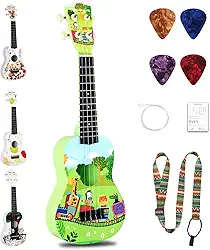 RANMING Ukulele Ukulele de 53 cm para iniciantes kit de iniciante ukulele de 4 cordas com alça, palhetas, cordas de carbono uku de plástico portátil para educação musical, uso ao ar livre, viagens