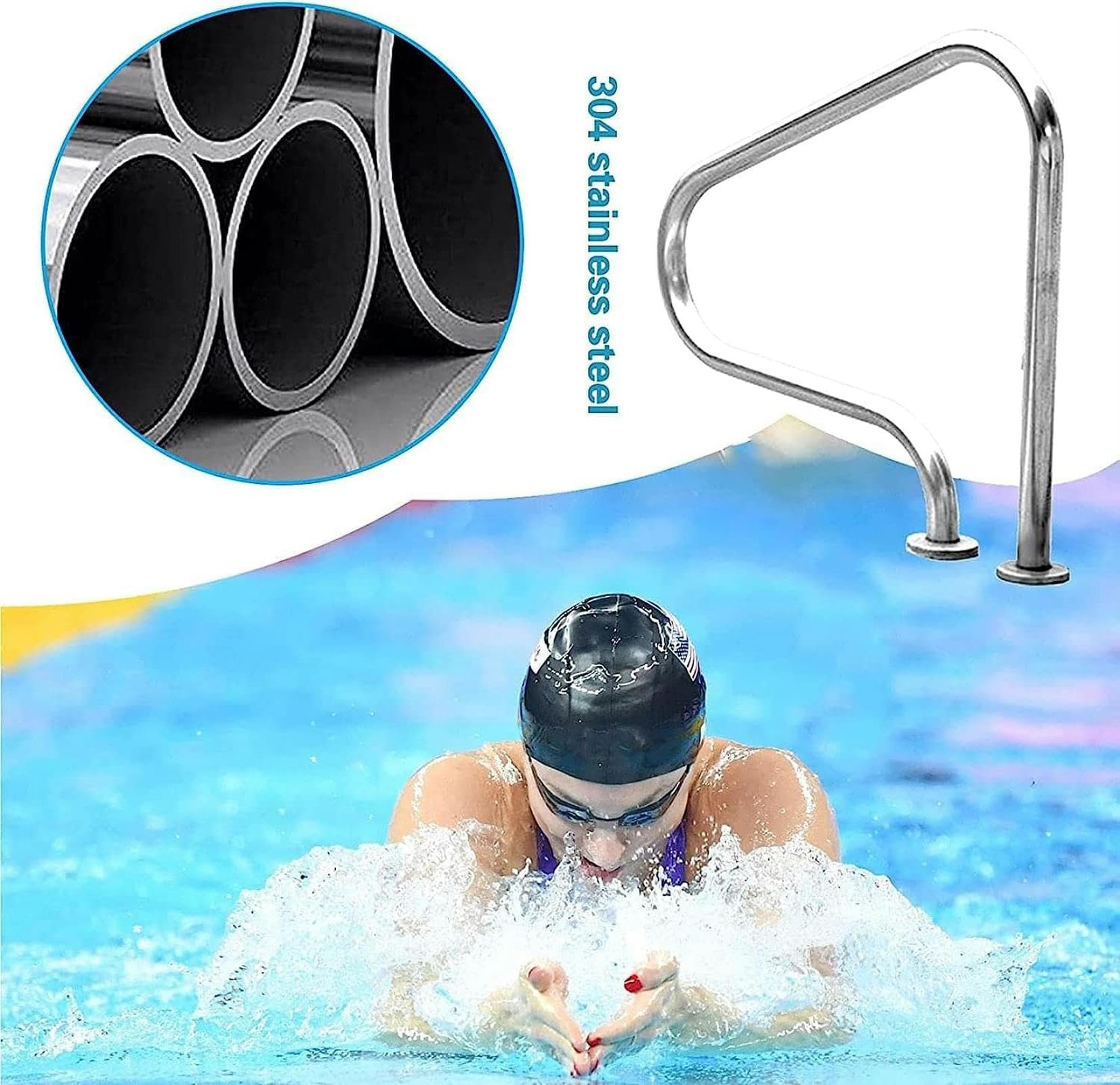 Pasamanos de piscina, pasamanos de seguridad para uso en interiores y exteriores, pasamanos de piscina de diseño humanizado para mayor apoyo y estabilidad